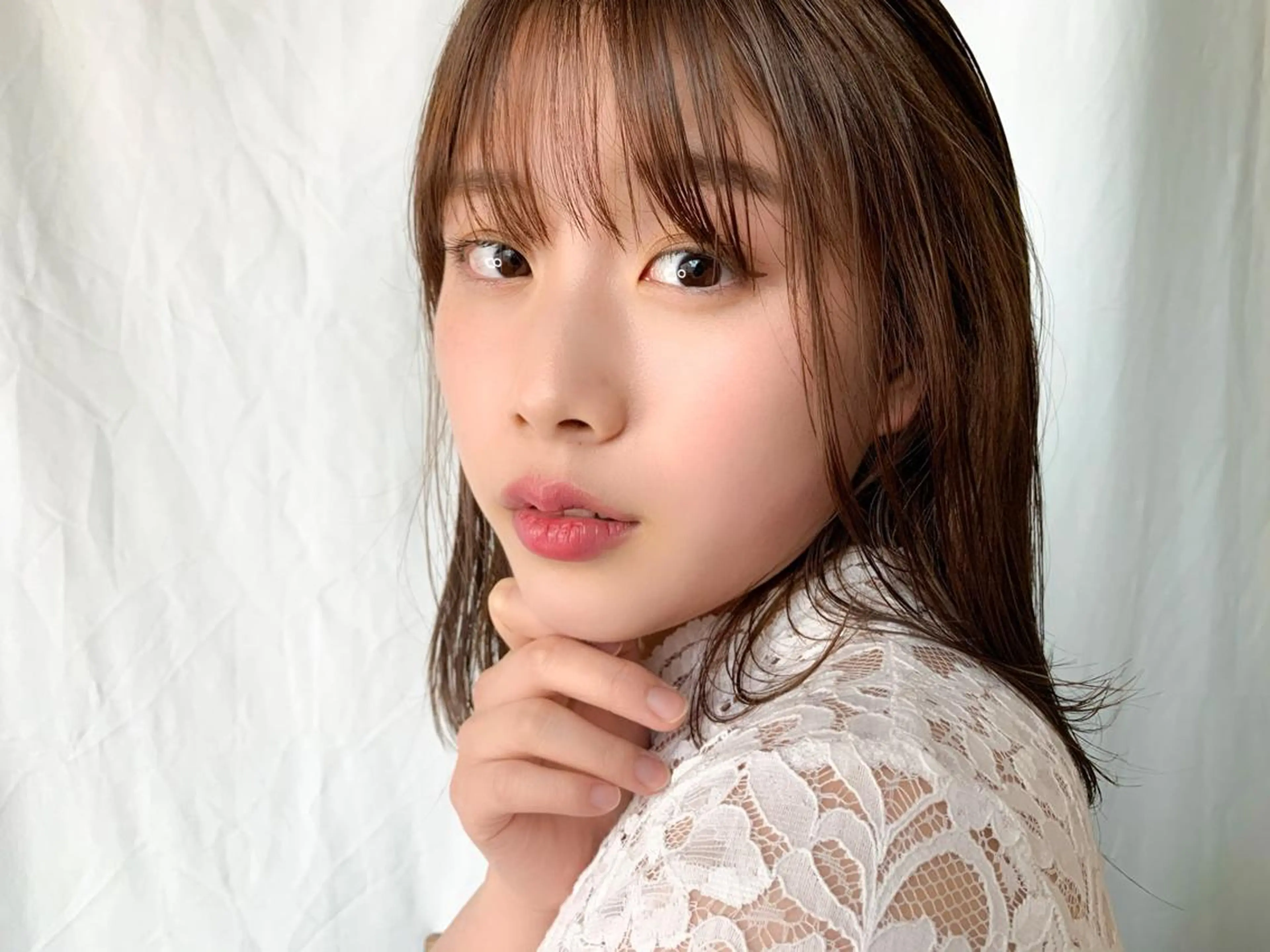 ミディアム カラー ブラウンカラー ピンクカラー 薬院:今泉/上川美幸 ボブ/顔周りレイヤーのヘアスタイル
