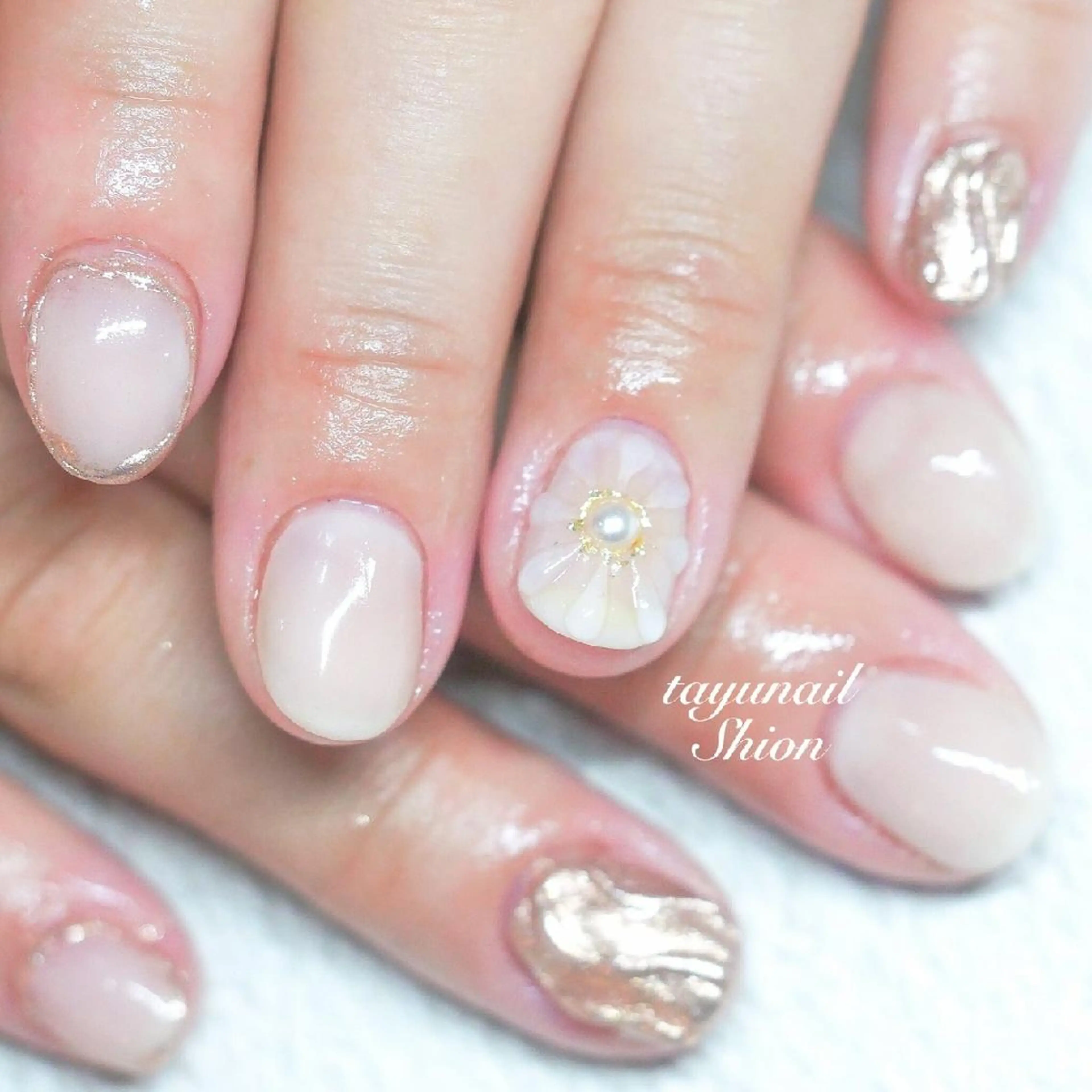 ネイル ブルー クリアネイル フラワーネイル ジェルネイル パラジェル ネイルサロン・ネイルスクール たゆnail所属・ネイルサロン 【たゆnail】のネイルデザイン
