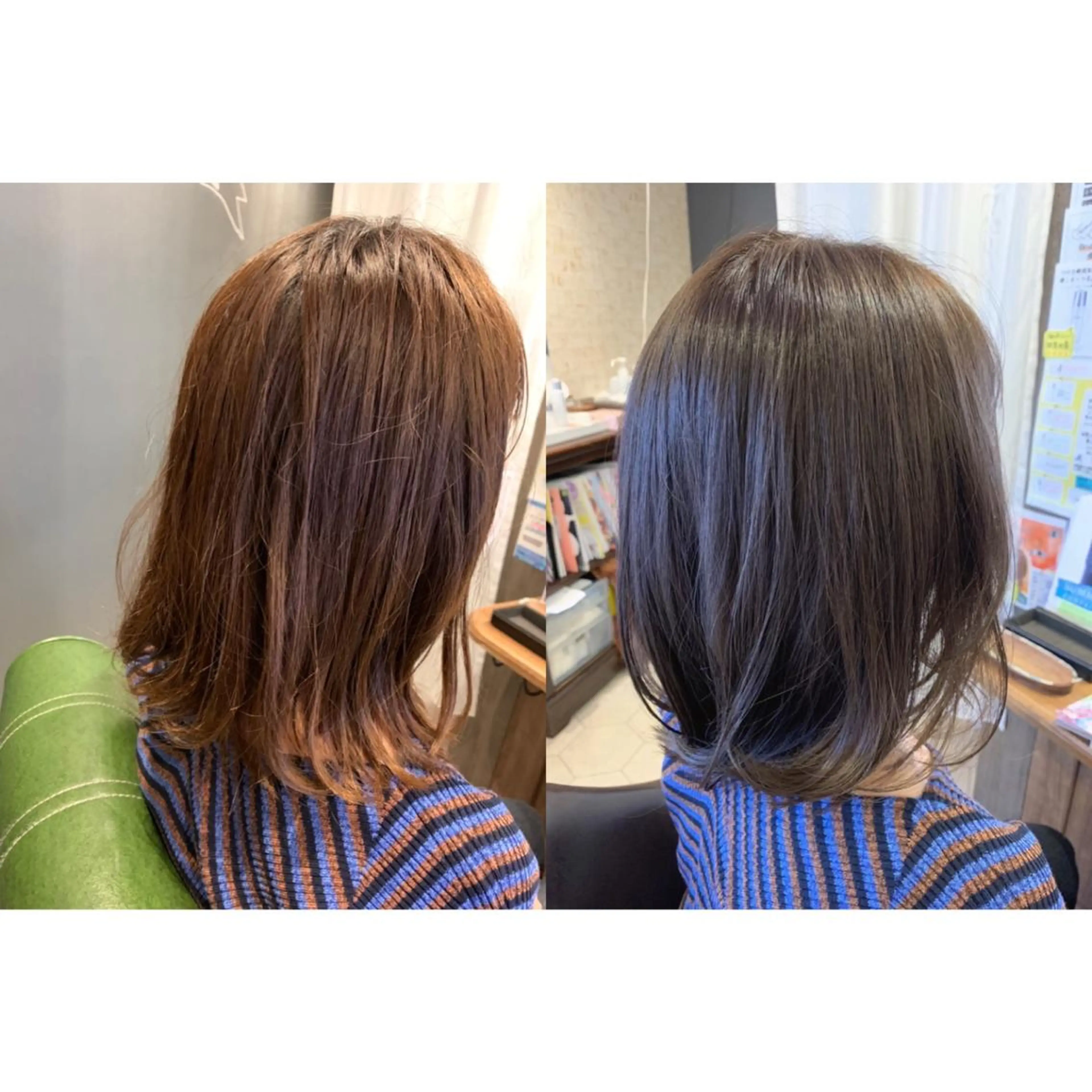 ミディアム カラー アッシュ ブリーチ 透明感カラー ハイトーンカラー ネイビーカラー ✨縮毛矯正✨髪質改善 ナカシマ ユミのヘアスタイル