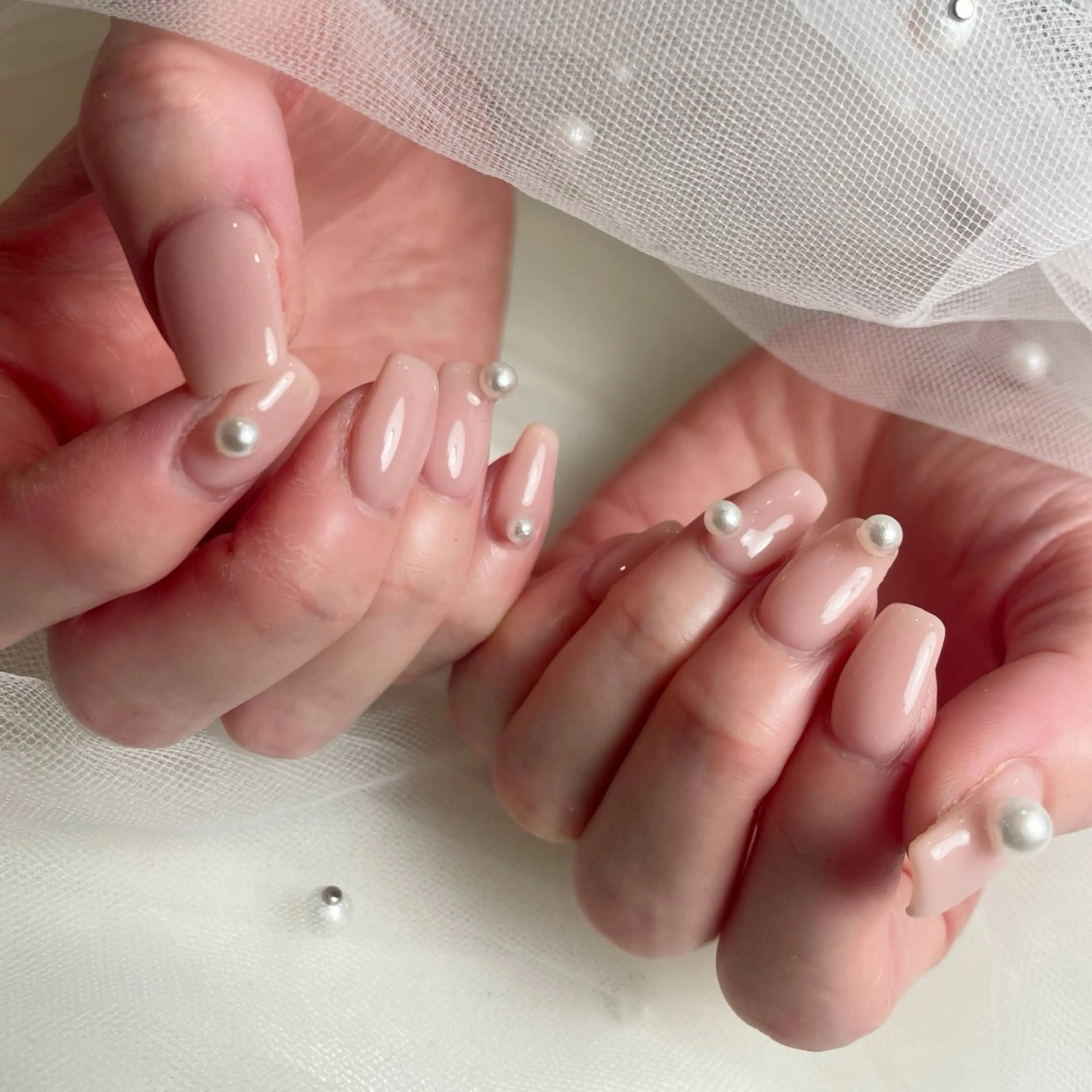 ネイル ピンク ピンクベージュ ストーンネイル FLORANZ ☆アオマツ☆のネイルデザイン