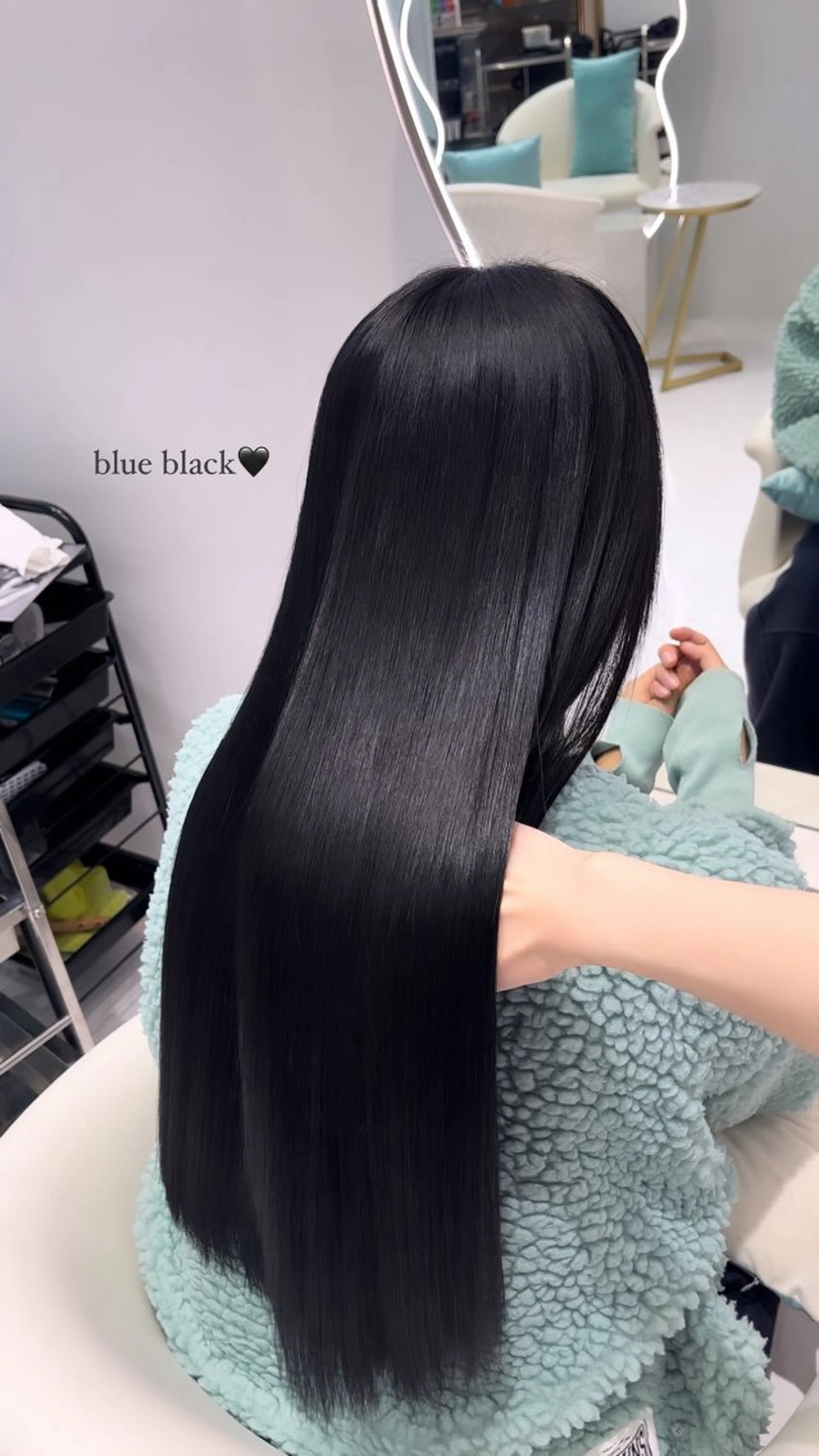 ロング カラー 黒髪 ブルーカラー ブルーブラック カット ヘアカラー トリートメント 名駅/大人韓国ヘア 艶カラー/Rihoのヘアスタイル