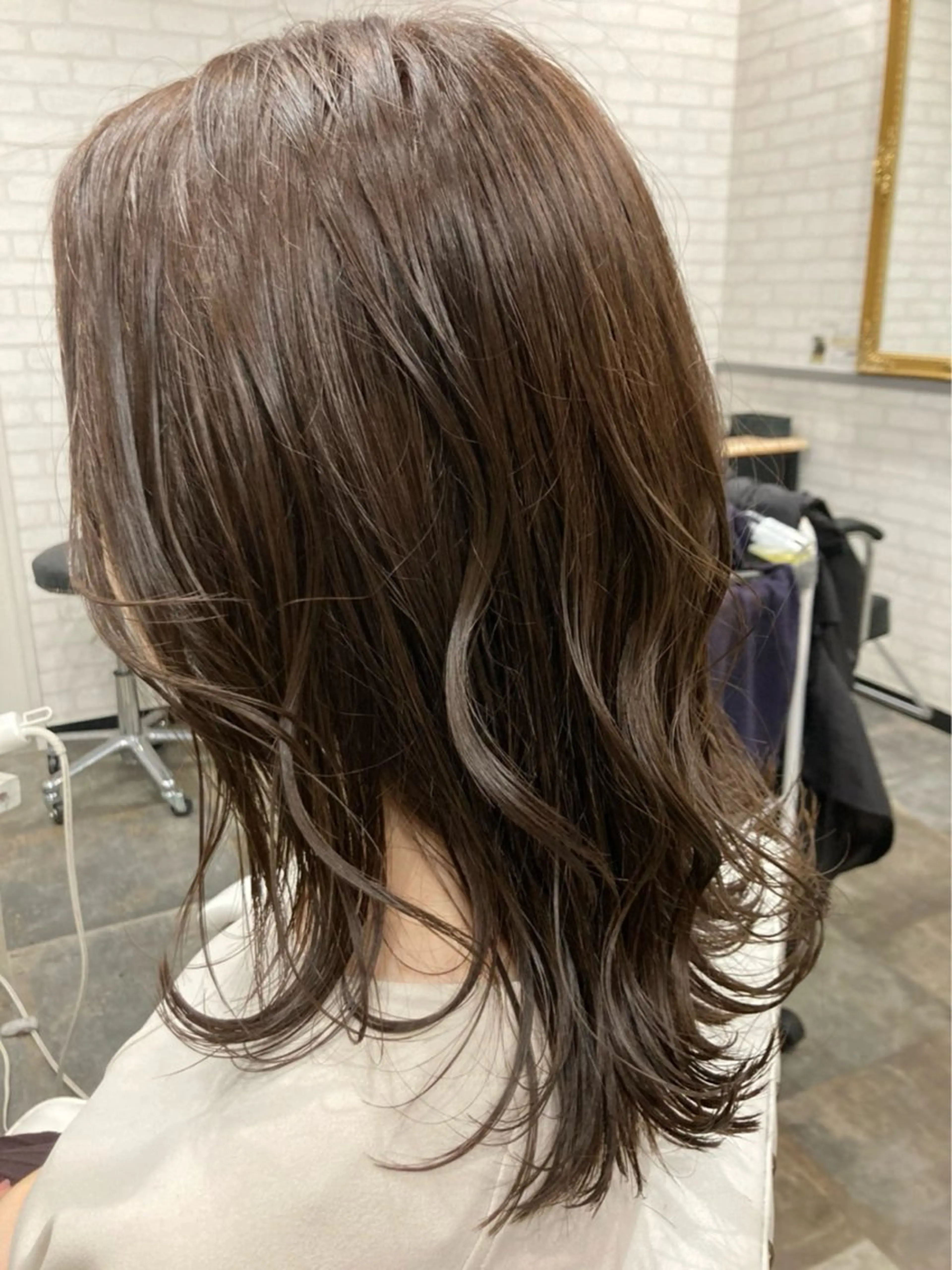 ミディアム ボブレイヤー ミディアムパーマ ミストバング ボブ ハイライト 髪質改善/縮毛矯正/ 美髪/個室/ハラのヘアスタイル