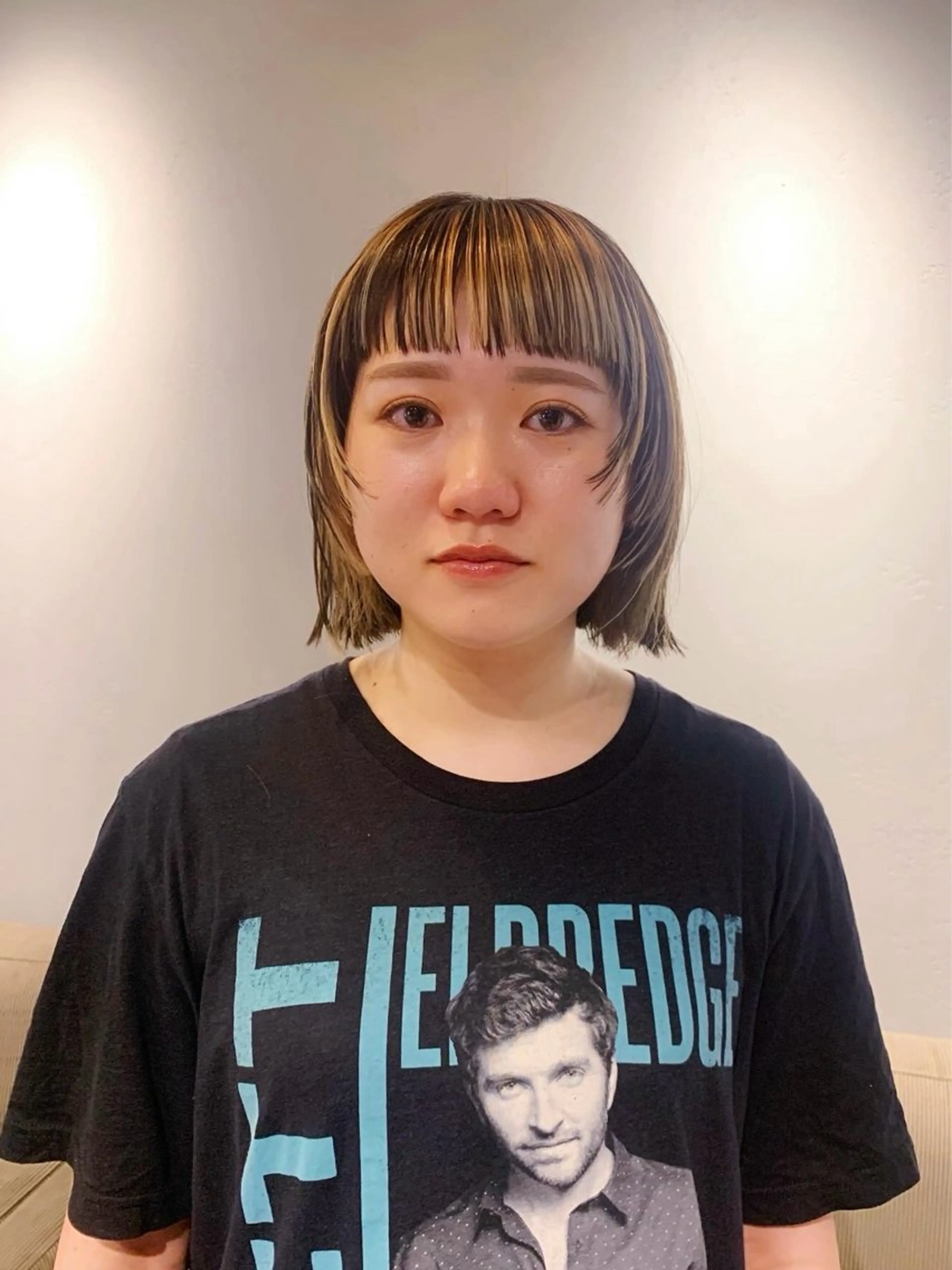 ミディアム カラー ハイライトカラー ボブ ハイライト レイヤーカット 細川 めぐみのヘアスタイル