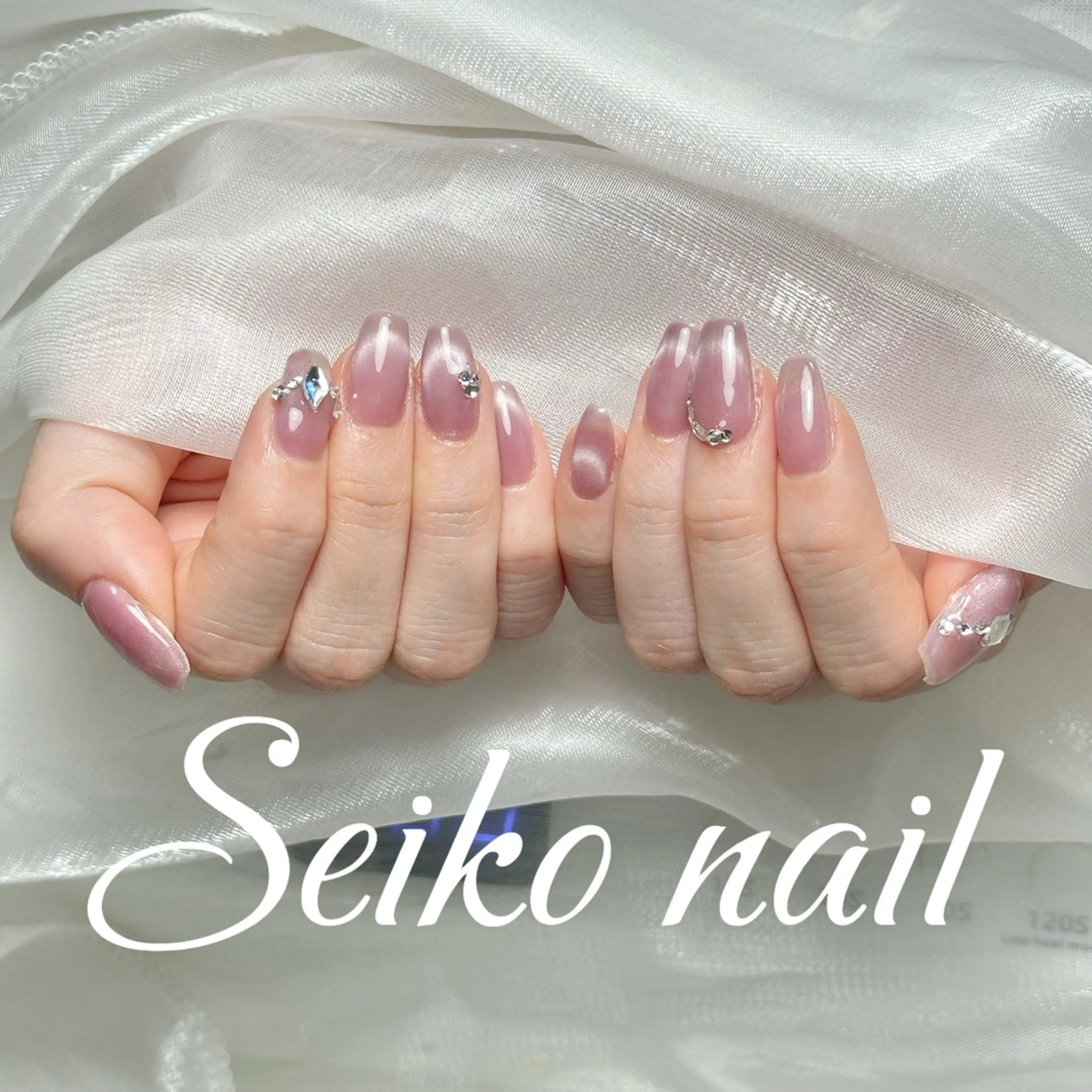 ネイル オーロラネイル 長さ出し フレンチネイル ジェルネイル ガーリー ハンドネイル seiko nail Nanami（渋谷）のネイルデザイン