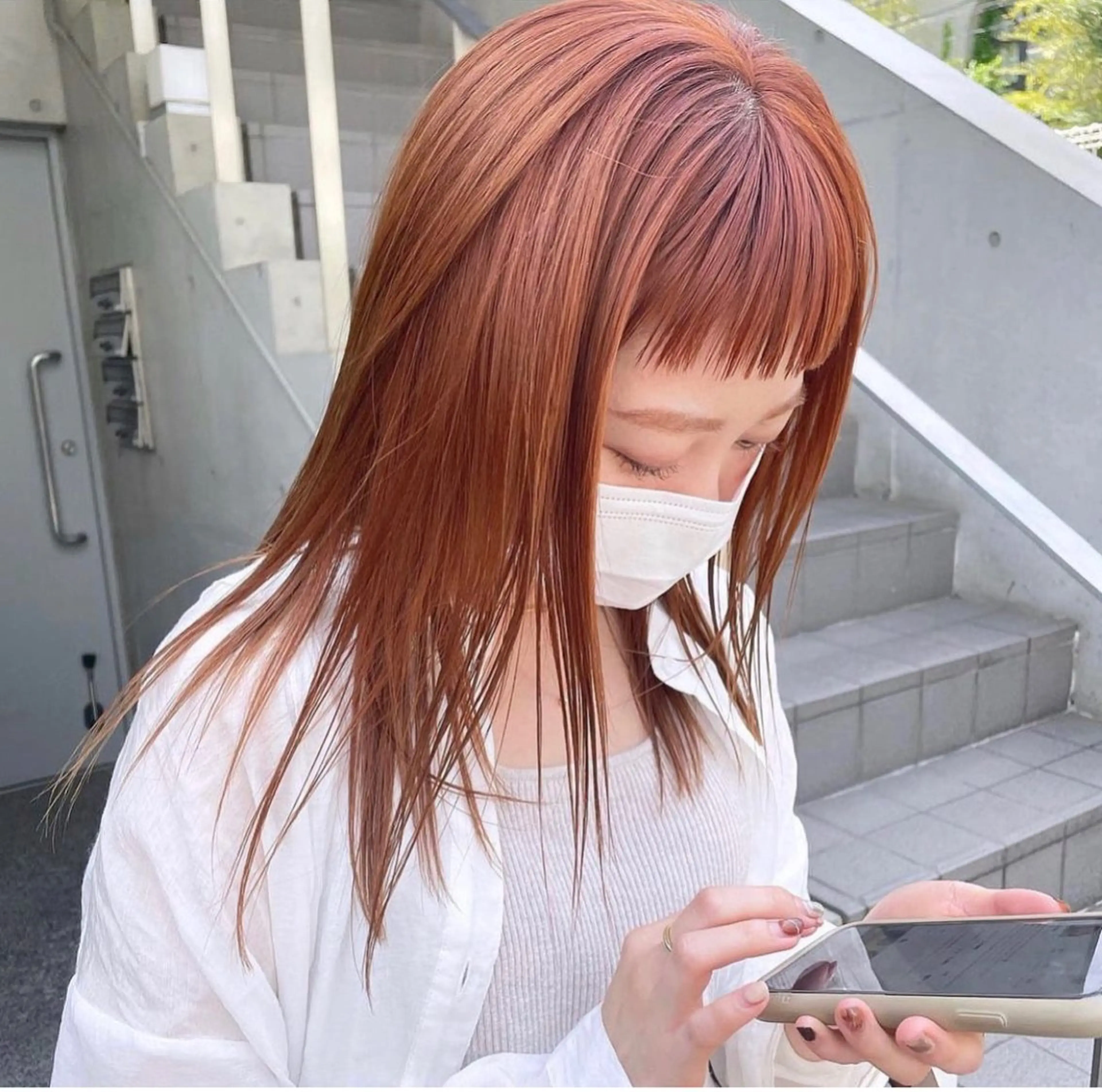 ロング カラー オレンジ カット ヘアカラー 暖色カラー/ピンク カラー/HARUKAのヘアスタイル