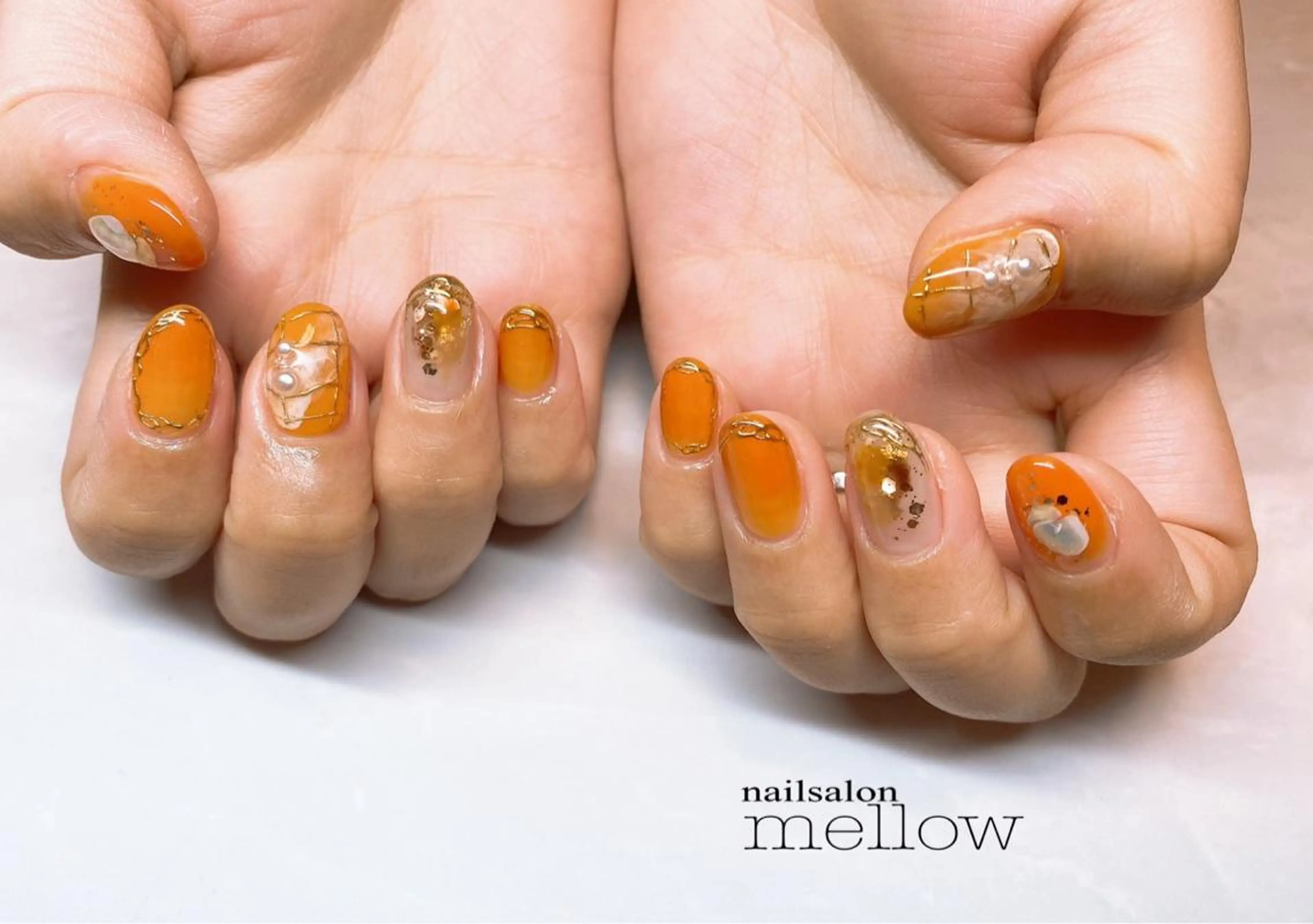 ネイル ミラーネイル オレンジ 春ネイル 大山 浩美のネイルデザイン