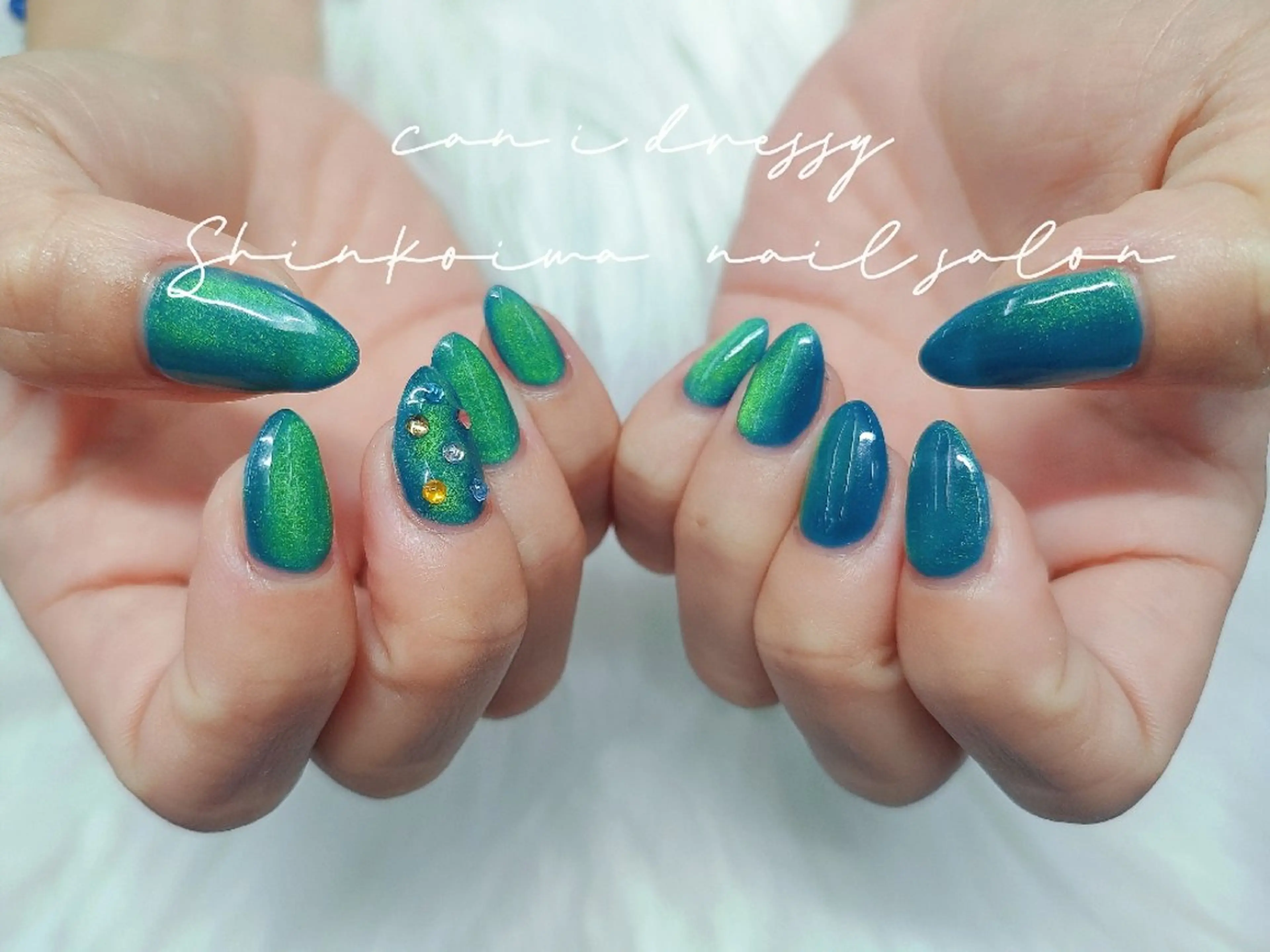 ネイル ブルー グリーン マグネットネイル ハンドネイル キャンアイドレッシー 新小岩のネイルデザイン