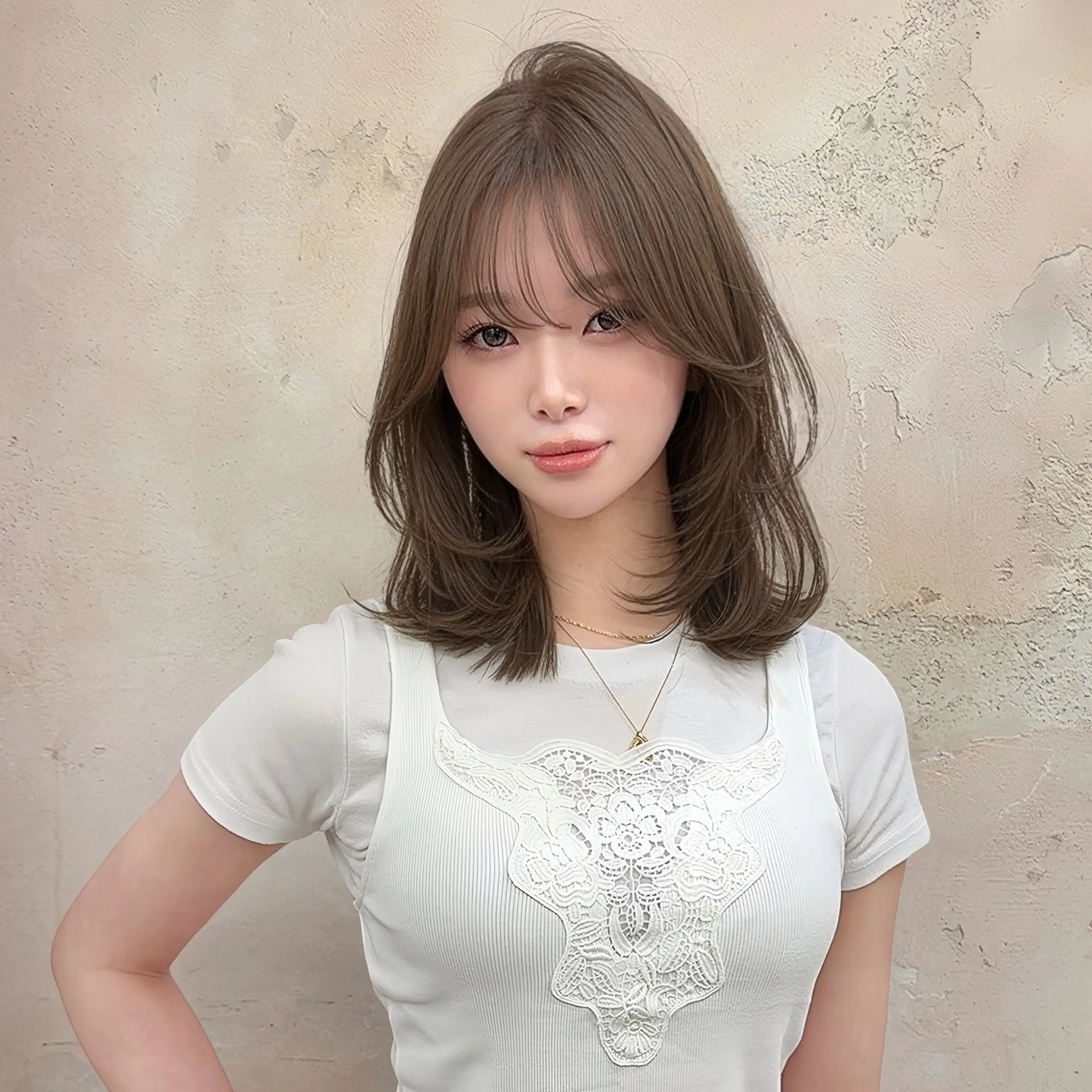 ミディアム カラー カット ヘアカラー トリートメント ブリーチなし 透明感カラー/艶髪のヘアスタイル