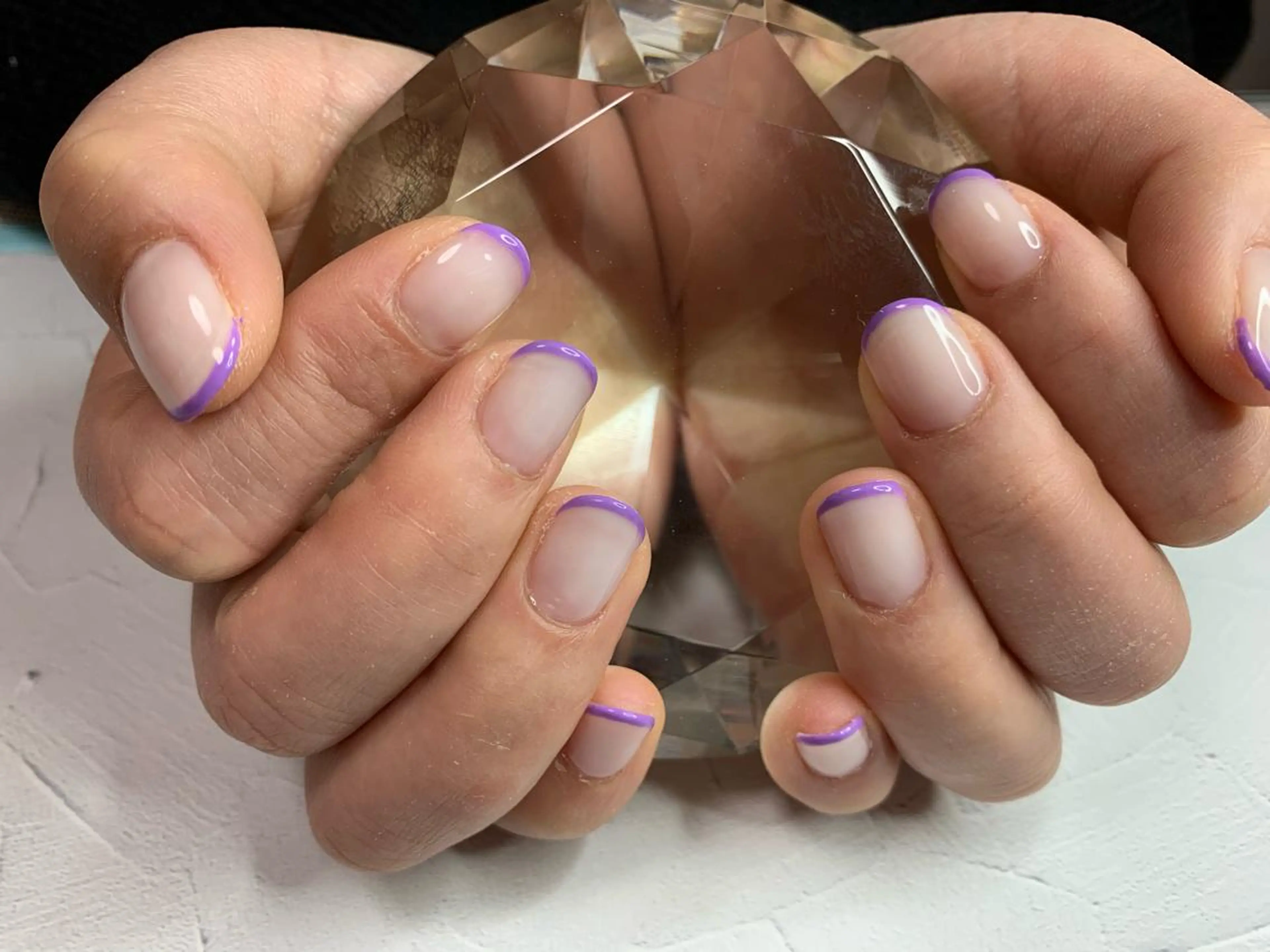 ネイル フレンチネイル 持ち込み パープル ホワイト noheanail YONEDAのネイルデザイン