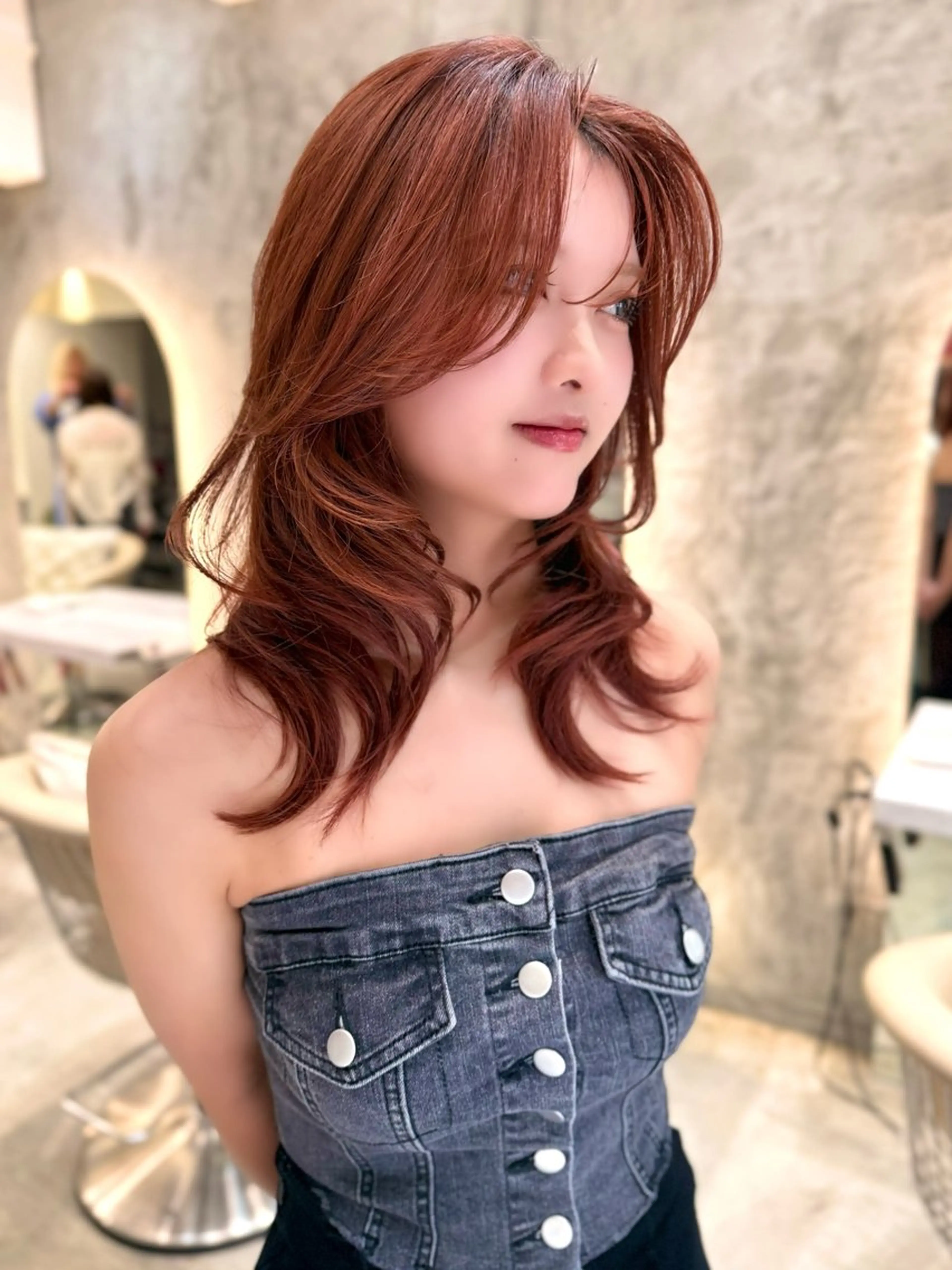 セミロング カット ヘアカラー トリートメント ✨コテ巻き風パーマ ✨川合佑哉のヘアスタイル