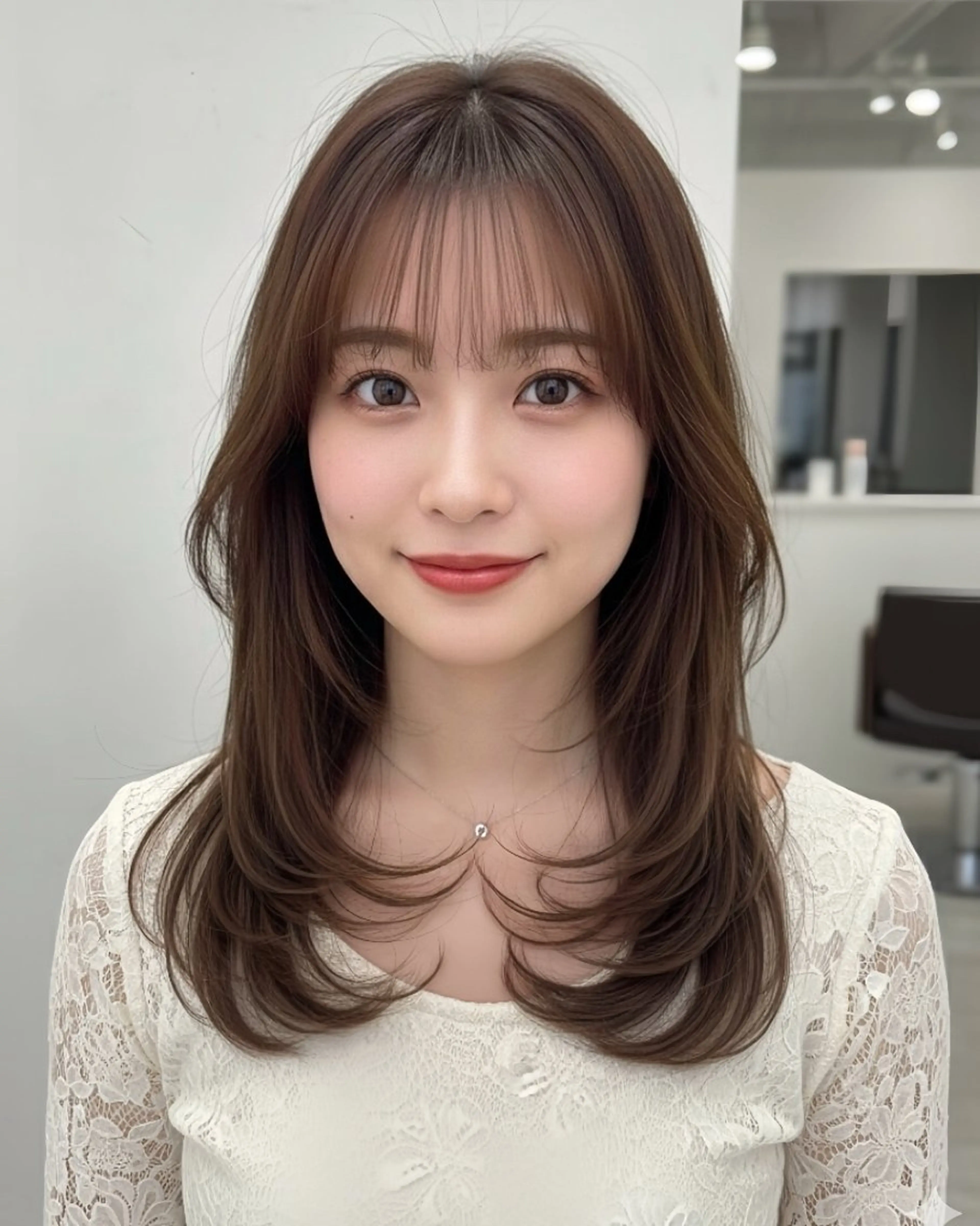 セミロング カラー 透明感カラー レイヤーカット 小顔カット カット ヘアカラー トリートメント 顔周り/透明感カラー /似合わせ/難波雄雅のヘアスタイル