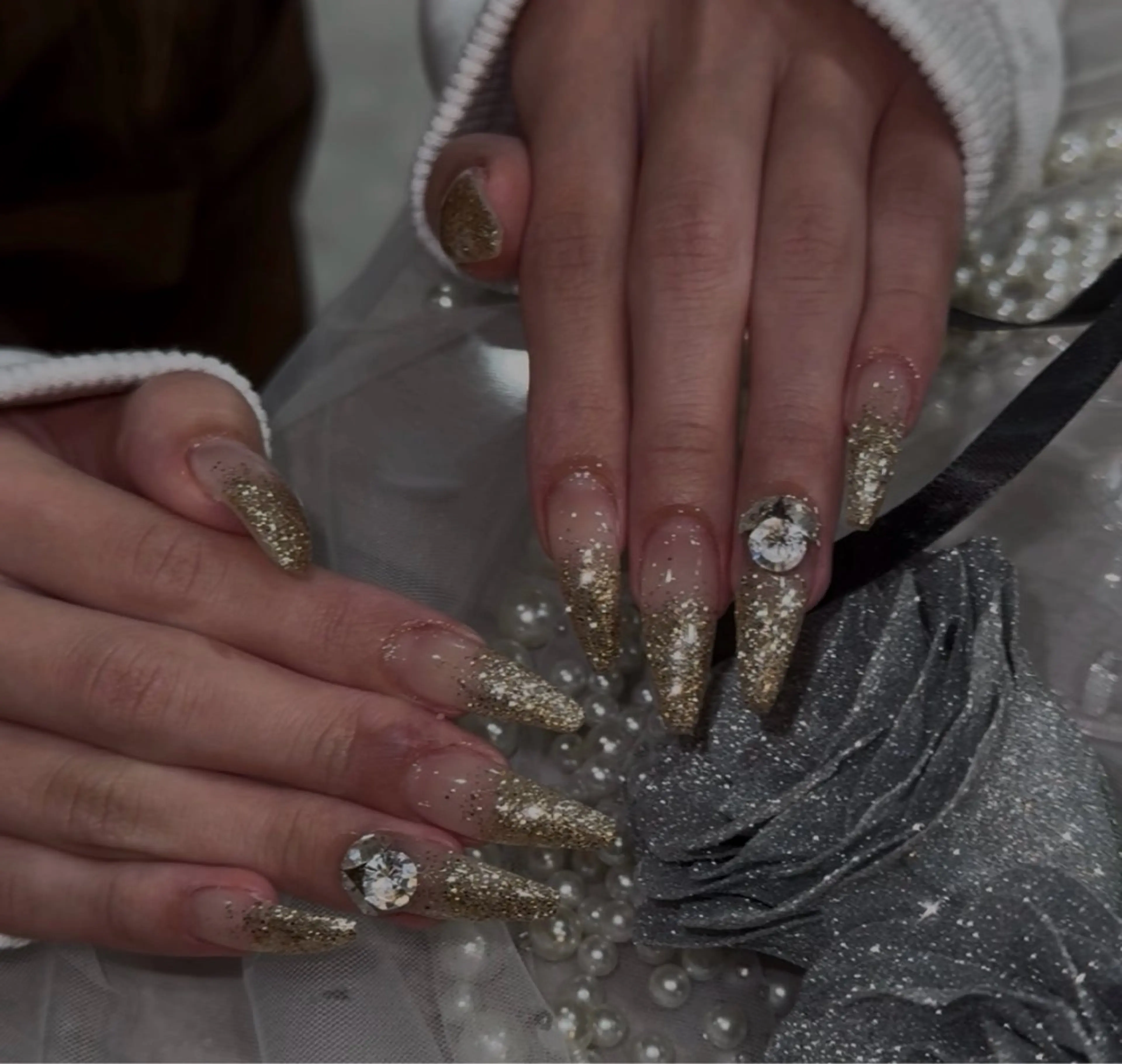 ネイル ラメ(グリッター) ニュアンスネイル ワンカラーネイル リボン シンプルネイル ハンドネイル フットネイル 梶野 友海華のネイルデザイン