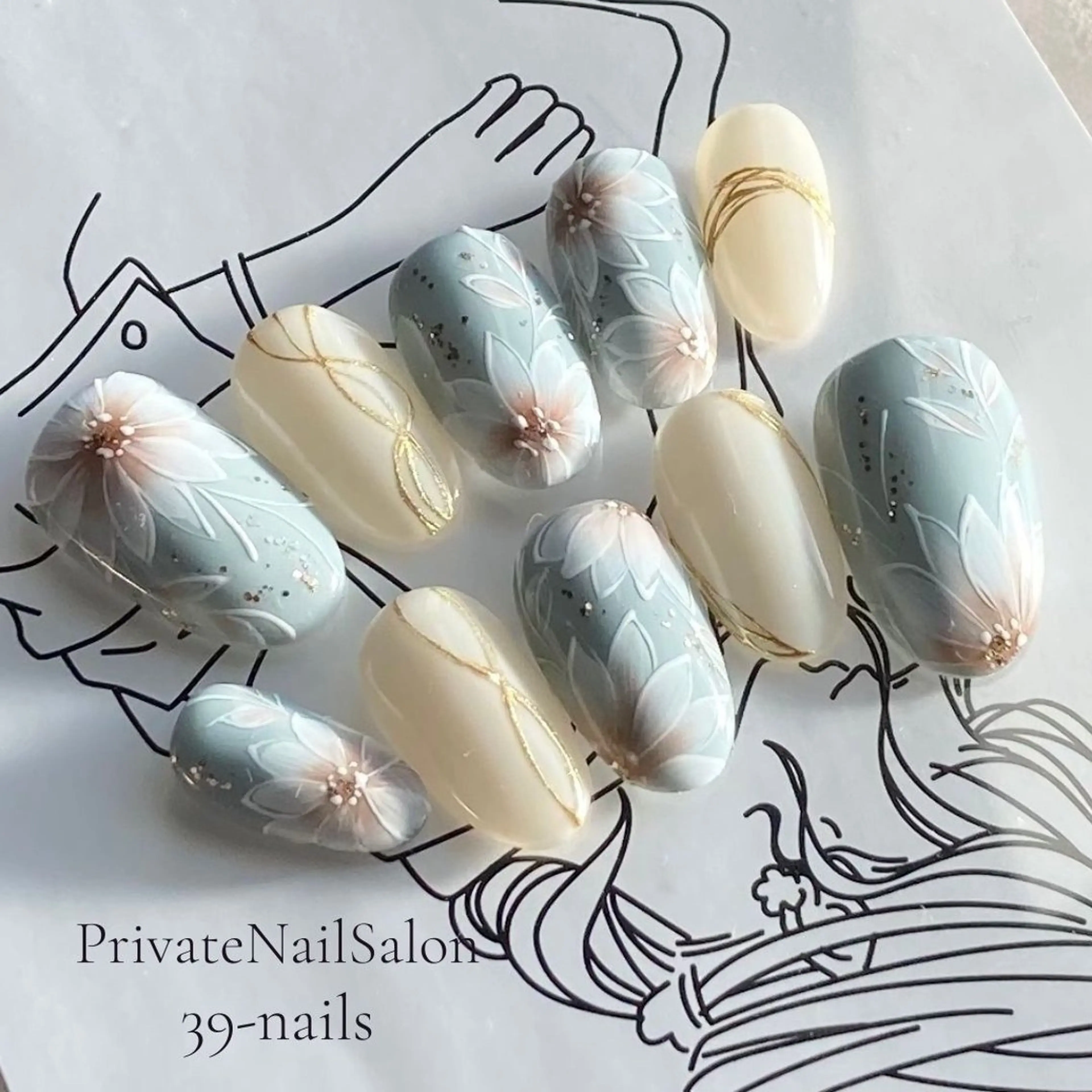 ネイル 成人式 フラワーネイル キラキラネイル ニュアンスネイル ブライダルネイル ハンドネイル 39-nails EharaMikuのネイルデザイン