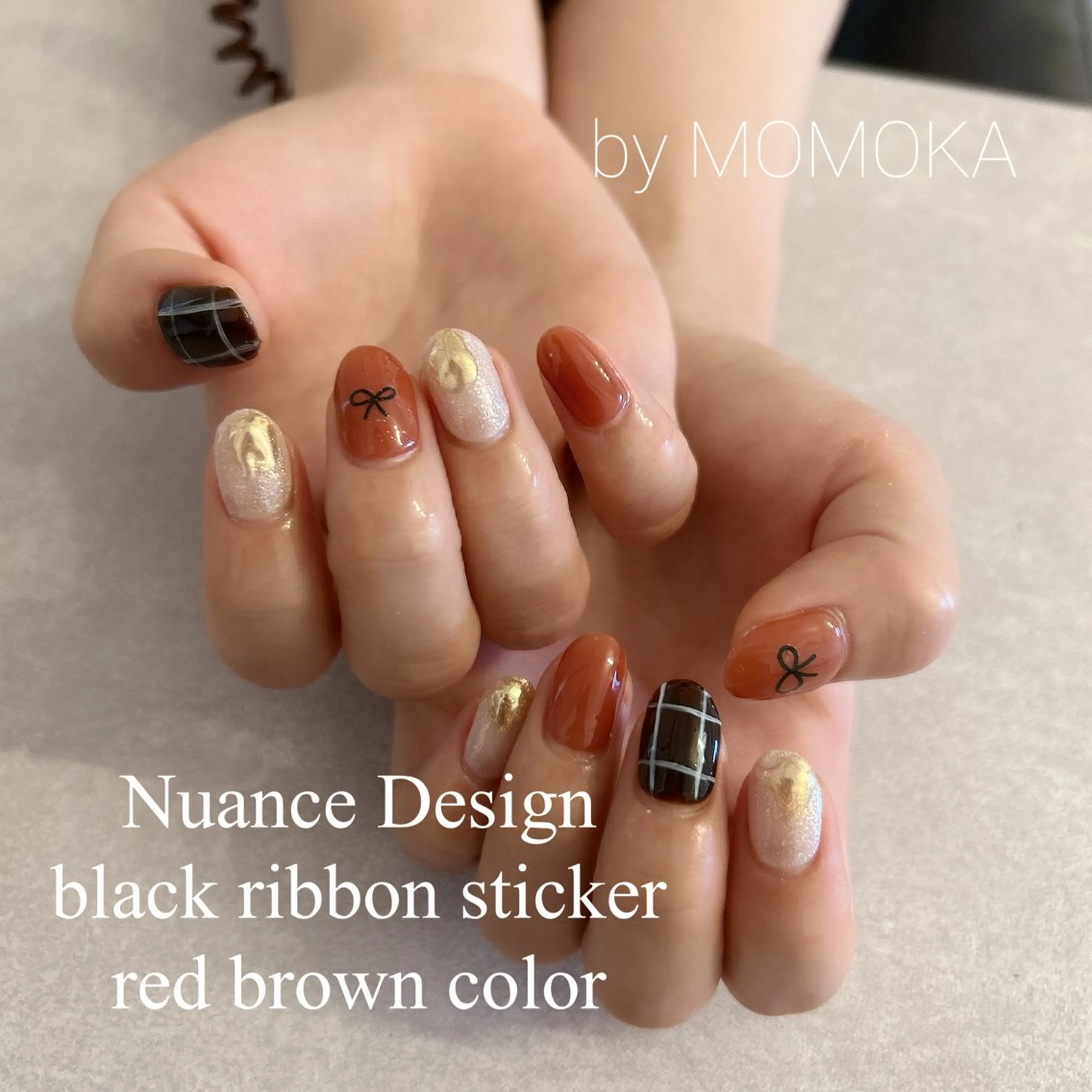ネイル リボン ハンドネイル Momo nailsalonのネイルデザイン