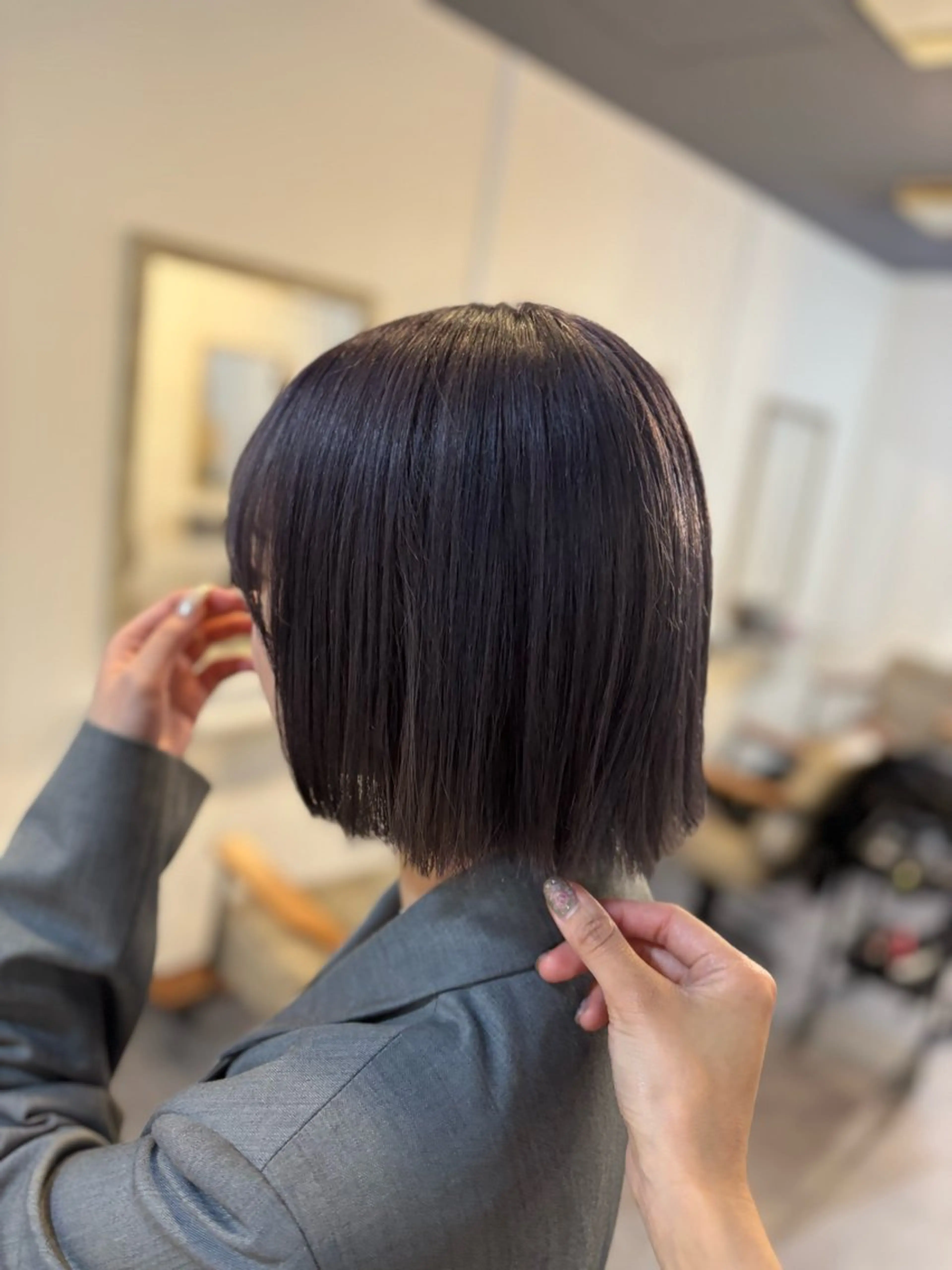 ショート カラー グレージュ ラベンダーカラー ラベンダーグレージュ ラベンダーグレー ボブ ヘアカラー Sherry/R 三川町　山本なつみのヘアスタイル