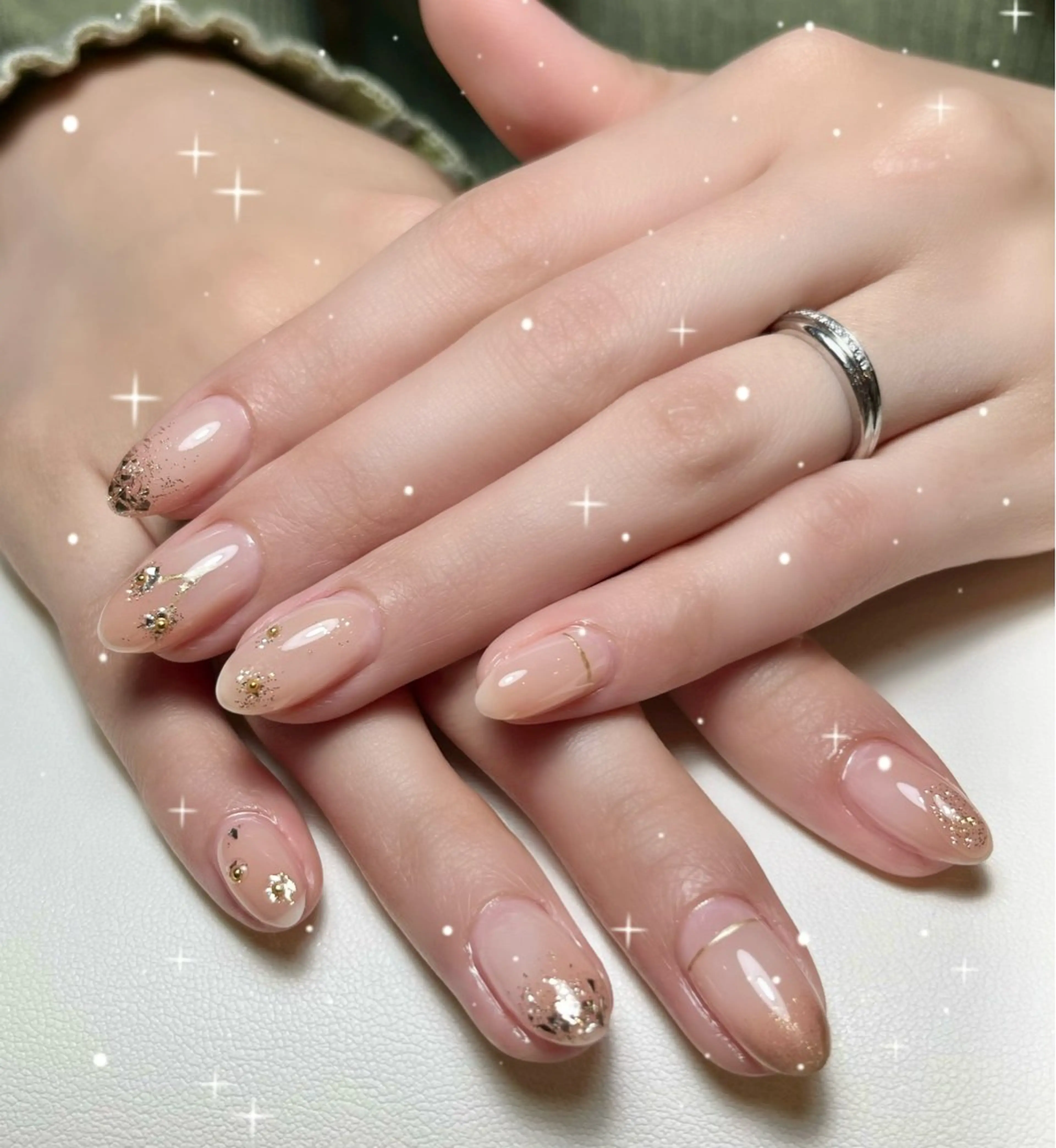 ネイル チークネイル 長さ出し ジェルネイル キラキラネイル 韓国ネイル ハンドネイル H&B せつかのネイルデザイン