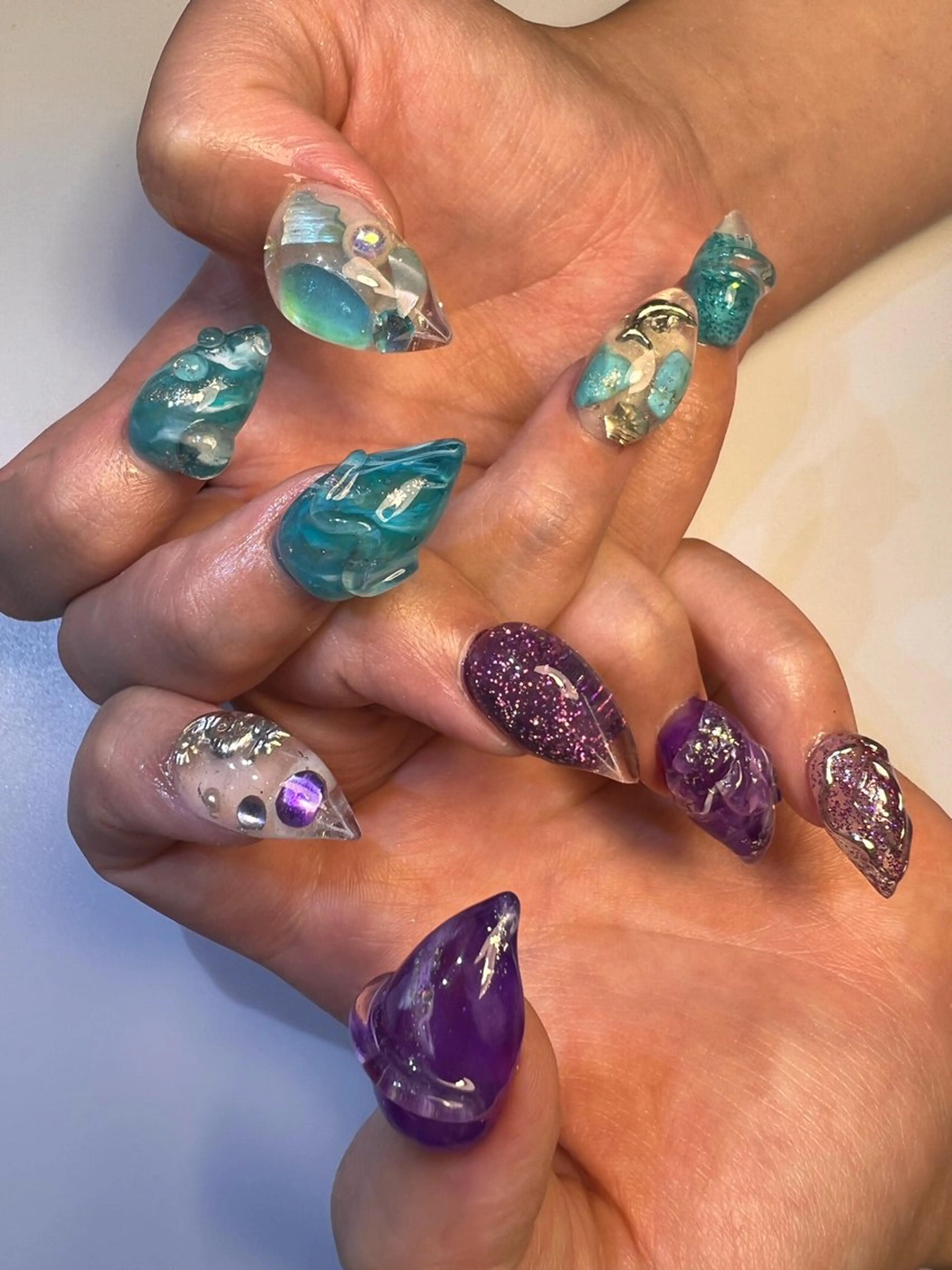 ネイル パープル 夏ネイル ハンドネイル 中村 翠のネイルデザイン
