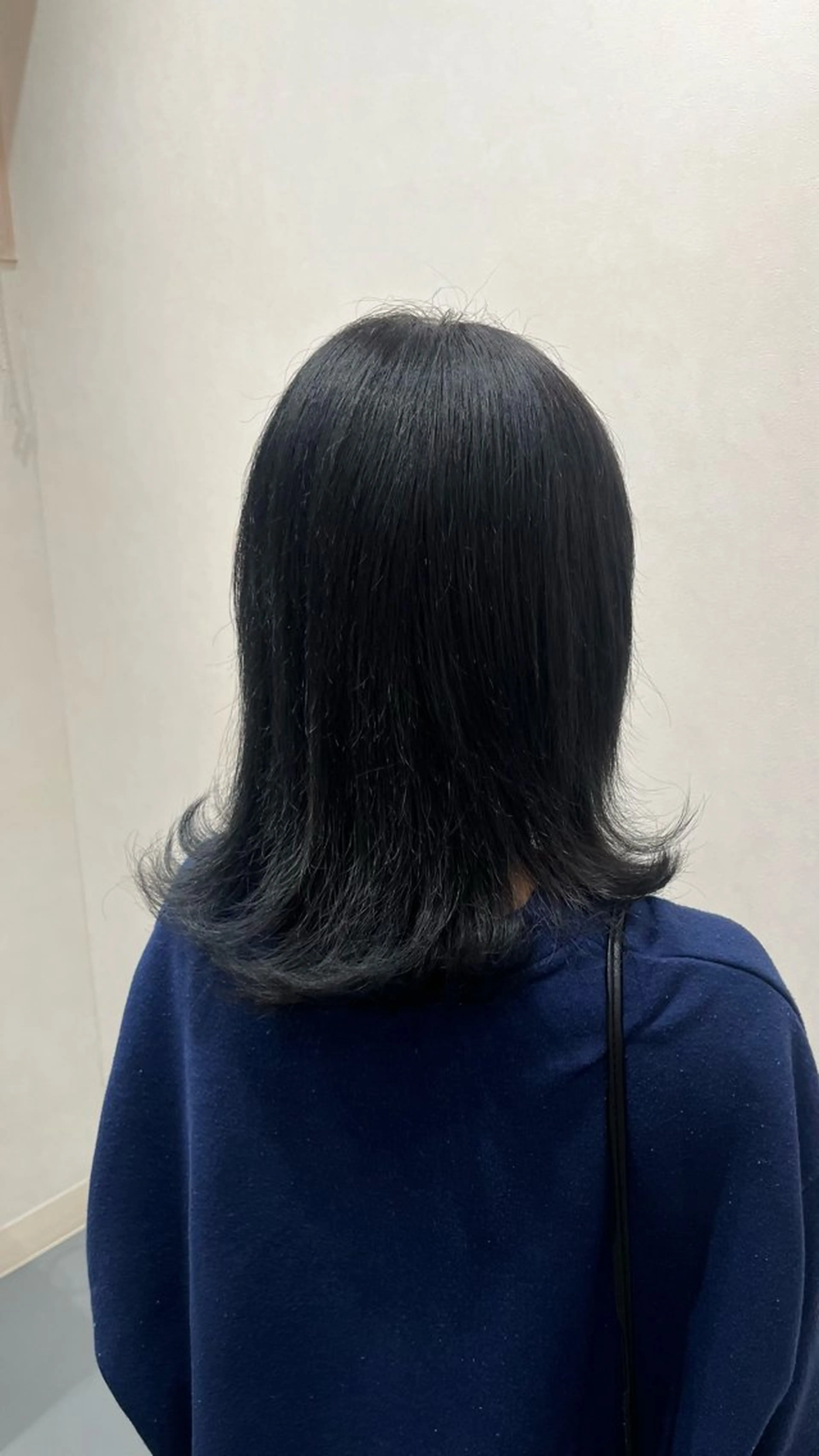 ミディアム カラー 黒髪 ブルーカラー ブルーブラック 米澤 奈央のヘアスタイル