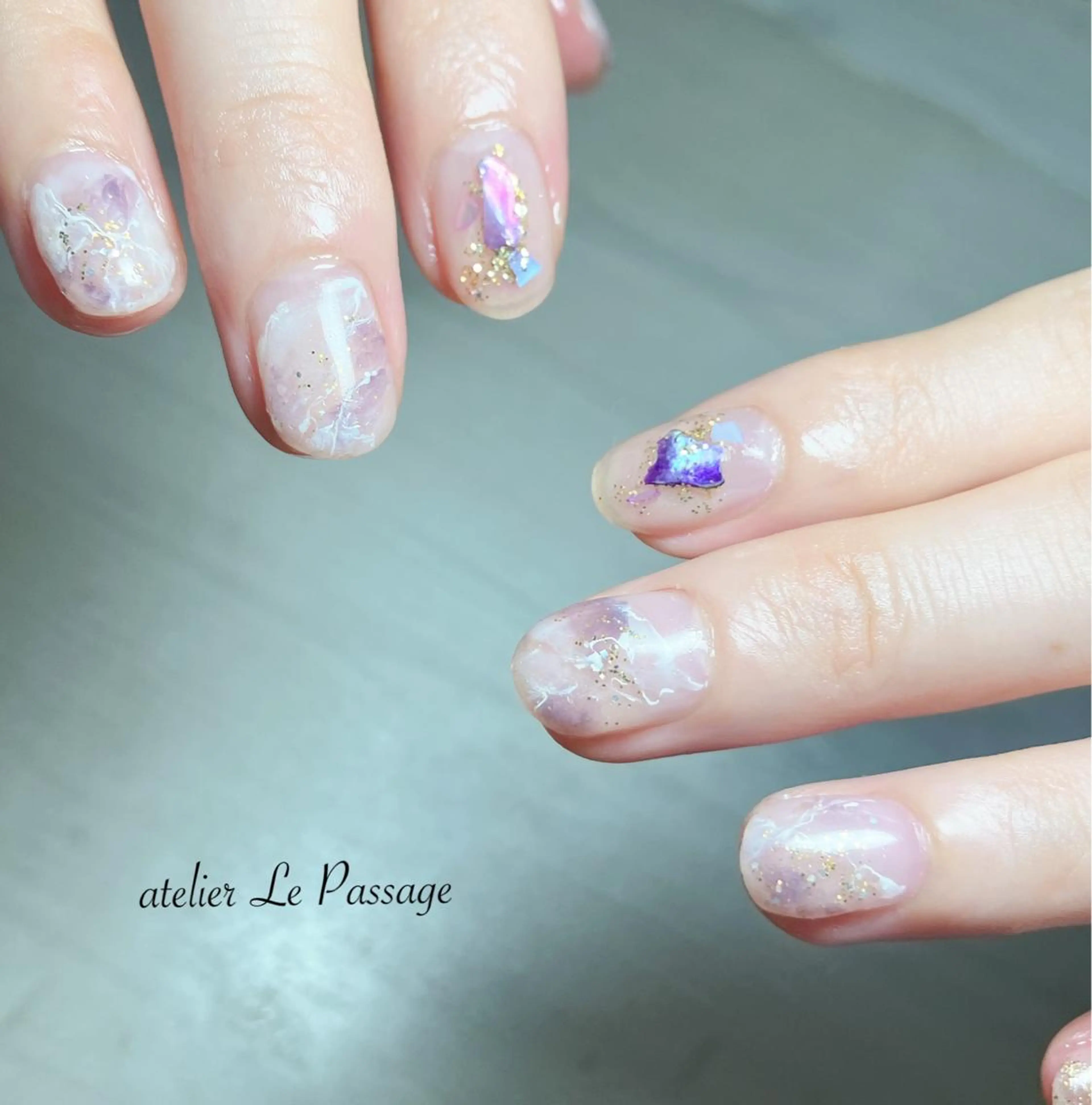 ネイル ジェルネイル 大理石ネイル(マーブル) オフィスネイル パラジェル 夏ネイル h nakatsukaのネイルデザイン