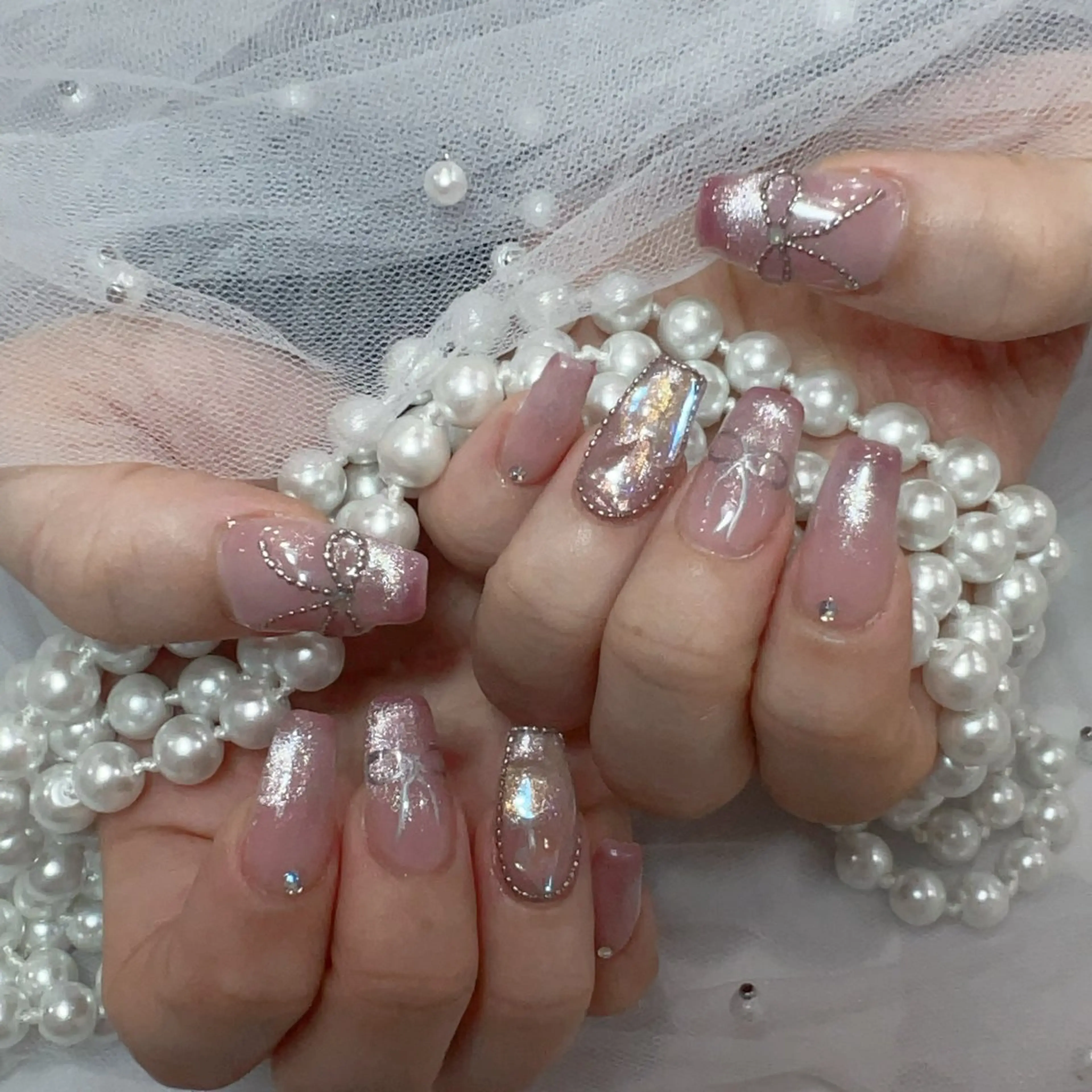 ネイル アートネイル フラッシュネイル フレンチネイル ジェルネイル ガラスフレンチ You&Me Yukiのネイルデザイン