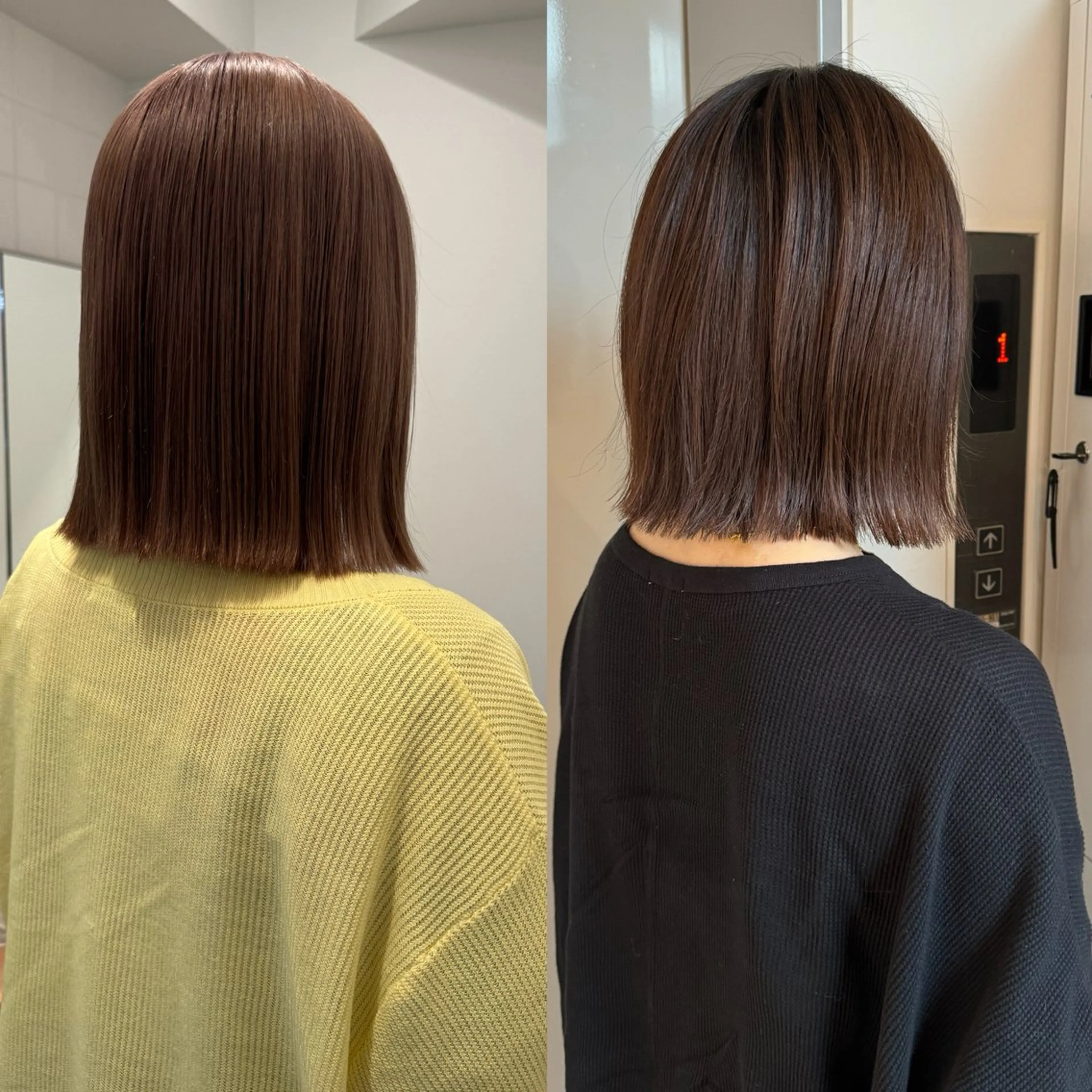 ミディアム 切りっぱなしボブ レイヤー/縮毛矯正のヘアスタイル