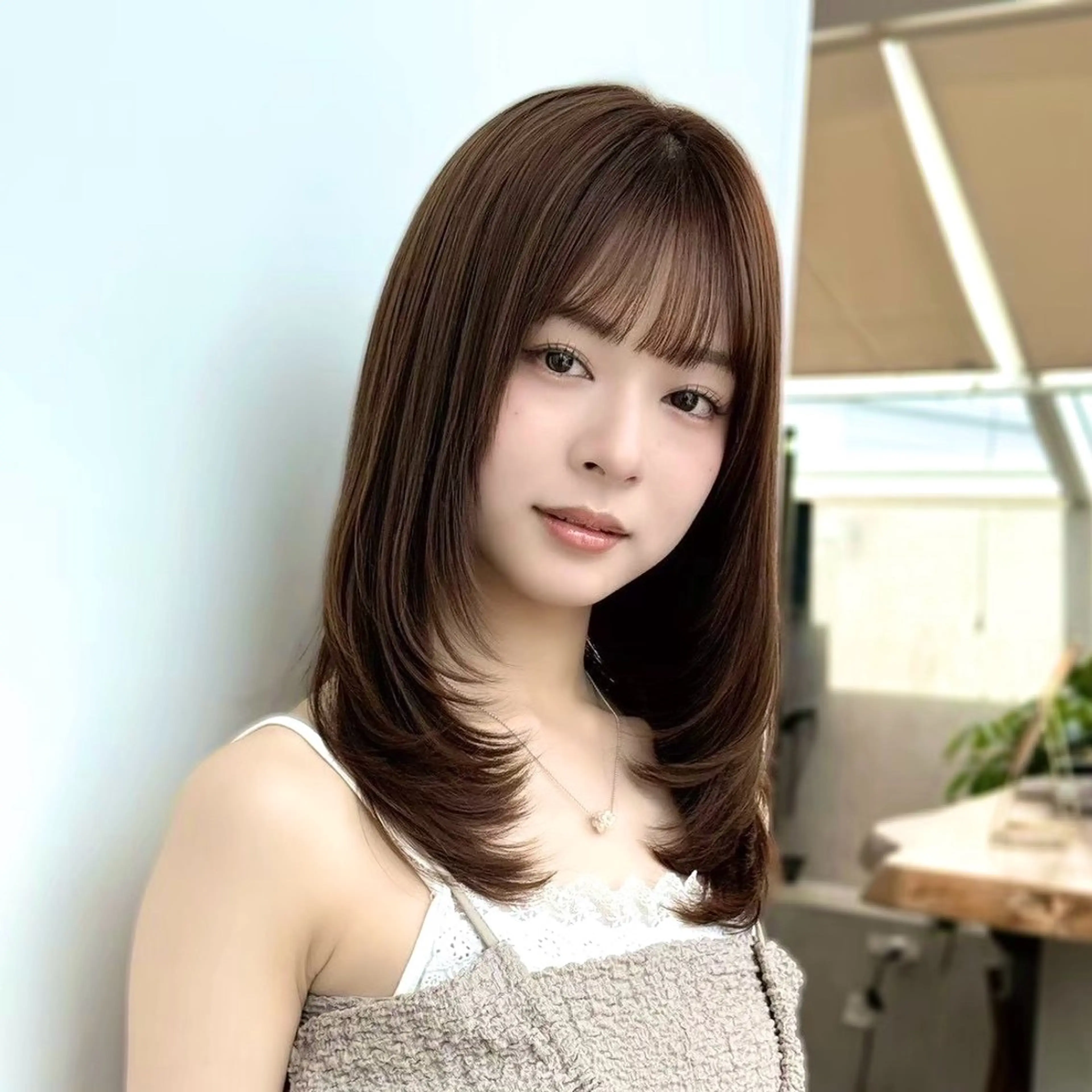 セミロング カラー カット ヘアカラー トリートメント 髪質改善|透明 感カラー🩵レイヤーのヘアスタイル