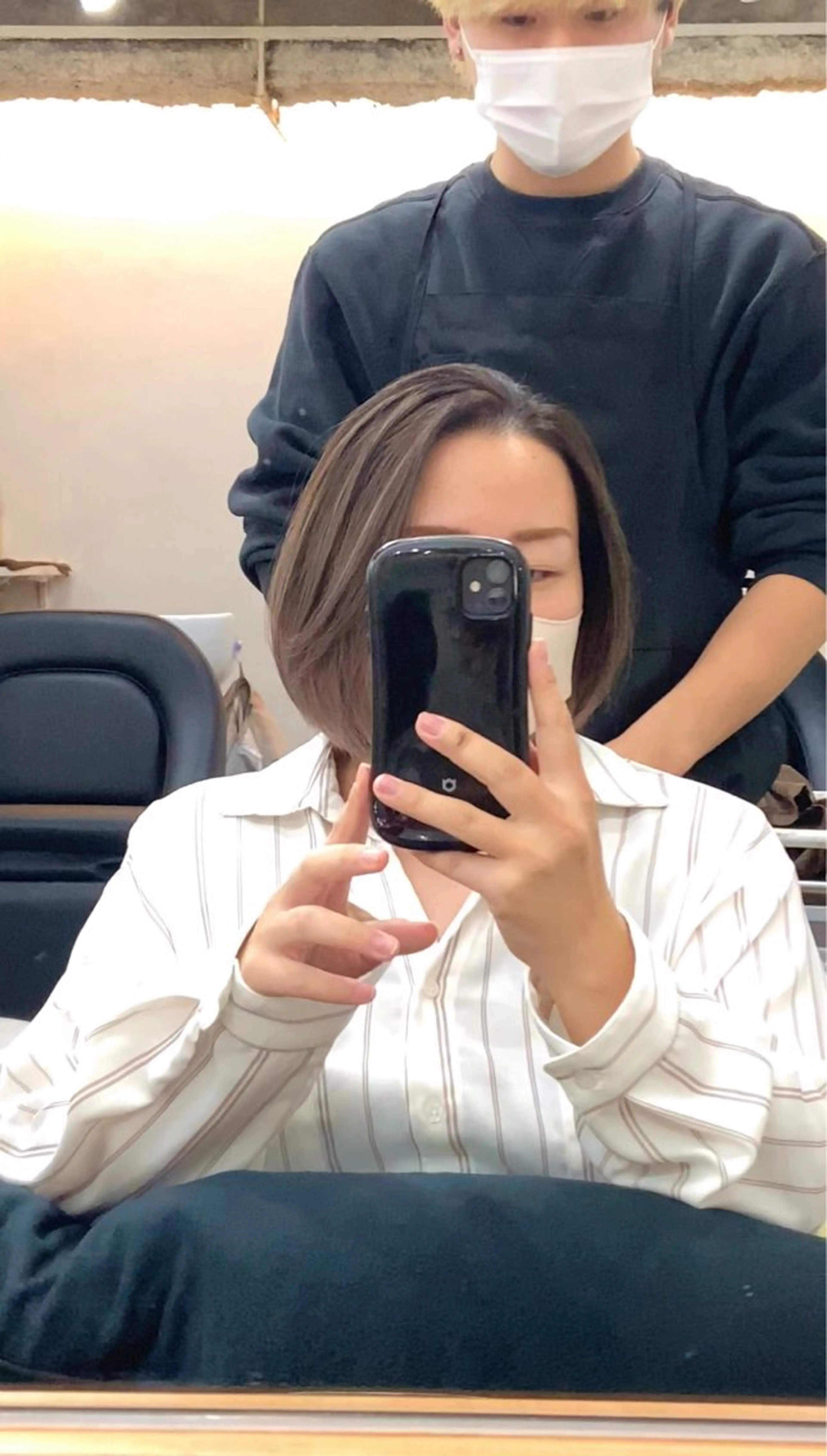 ミディアム カラー バレイヤージュ ブリーチ ケアブリーチ グレージュ レイヤーカット カット ヘアカラー Kensho 京都駅 ケアブリーチのヘアスタイル