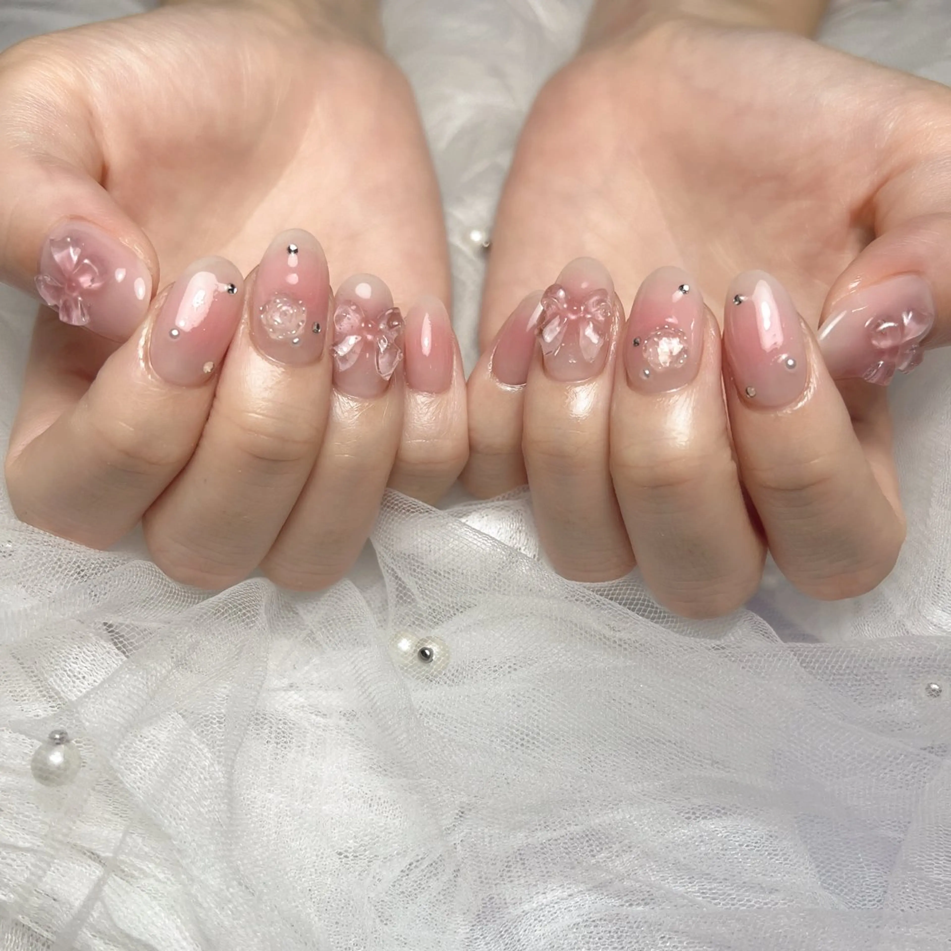 ネイル 長さ出し フットネイル フレンチネイル ガラスフレンチ グラデーション ハンドネイル M2beauty Renaのネイルデザイン