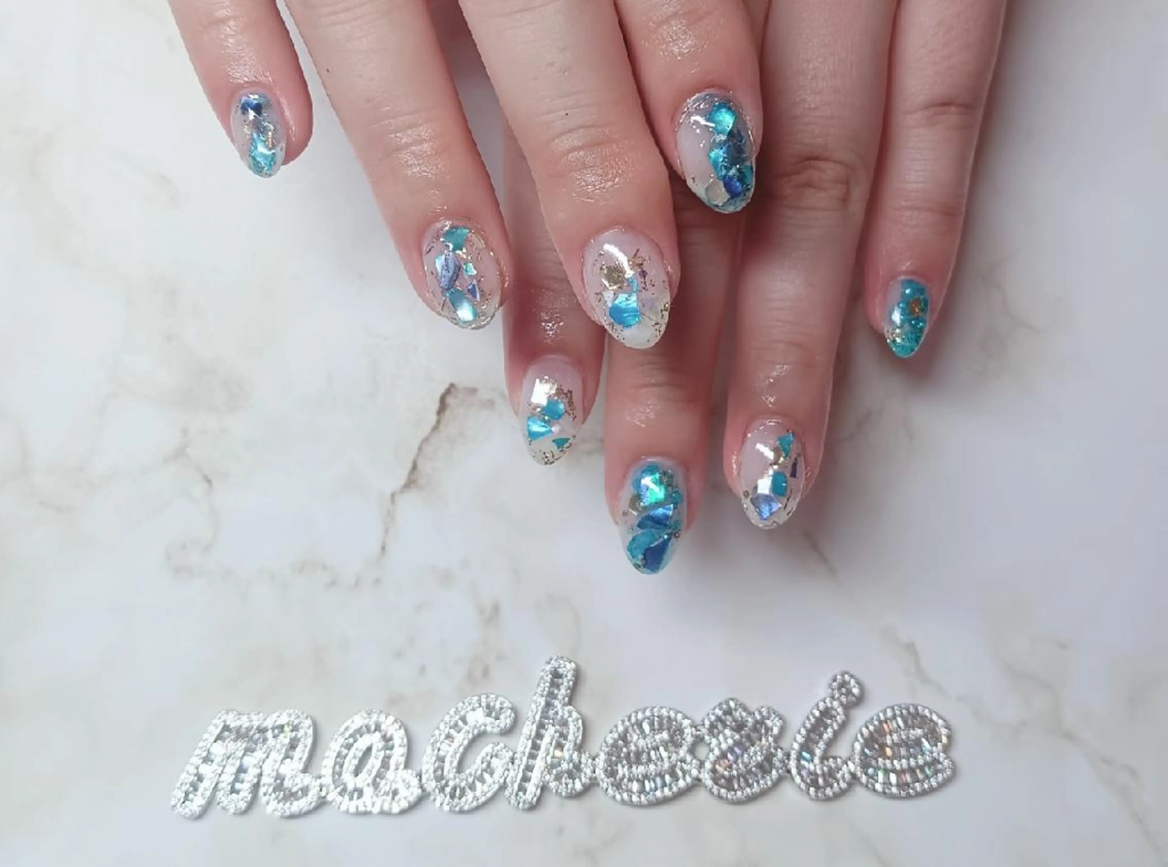 ネイル ブルー ハンドネイル Nail Salon macherieのネイルデザイン