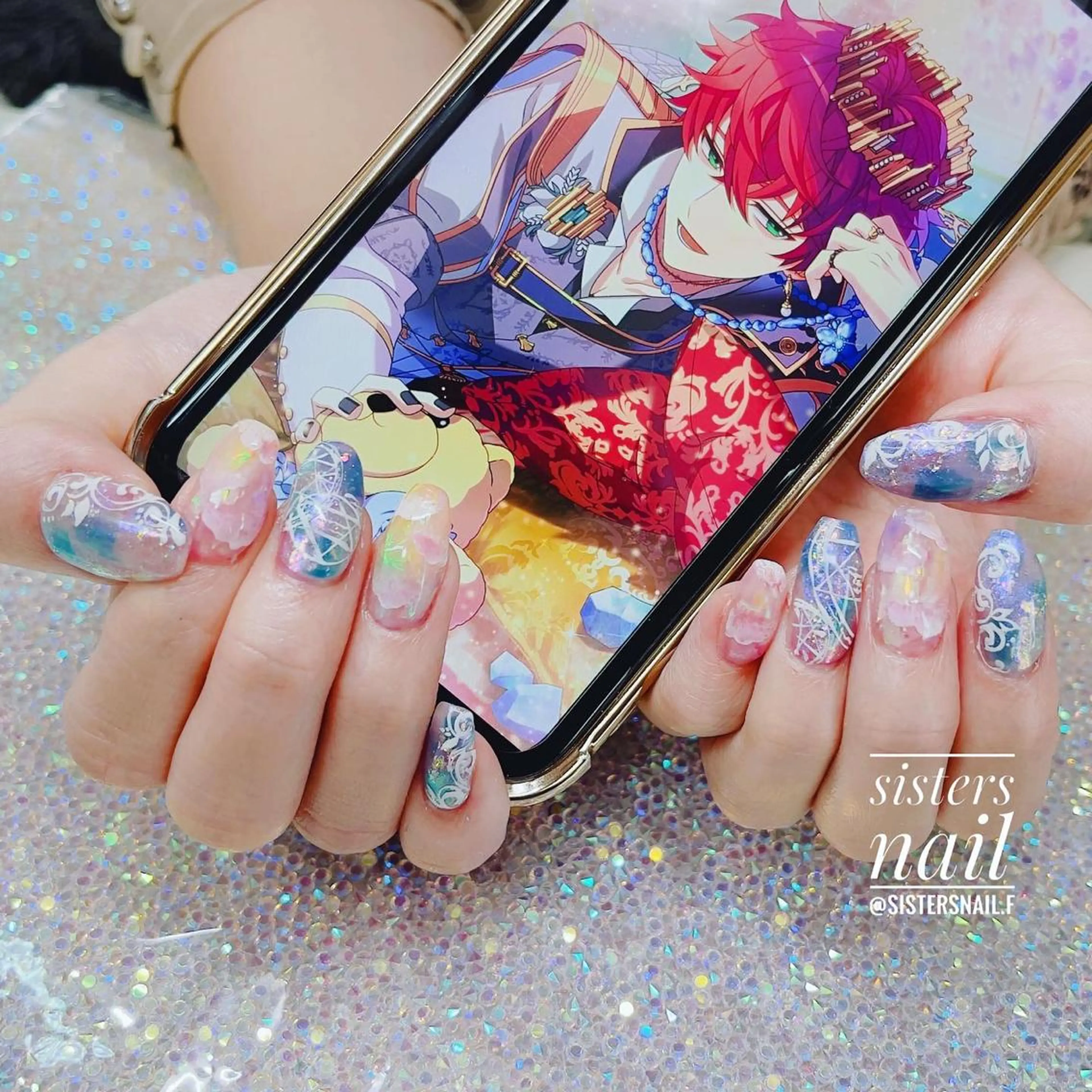 ネイル アートネイル オーロラネイル キラキラネイル sisters nail.fのネイルデザイン