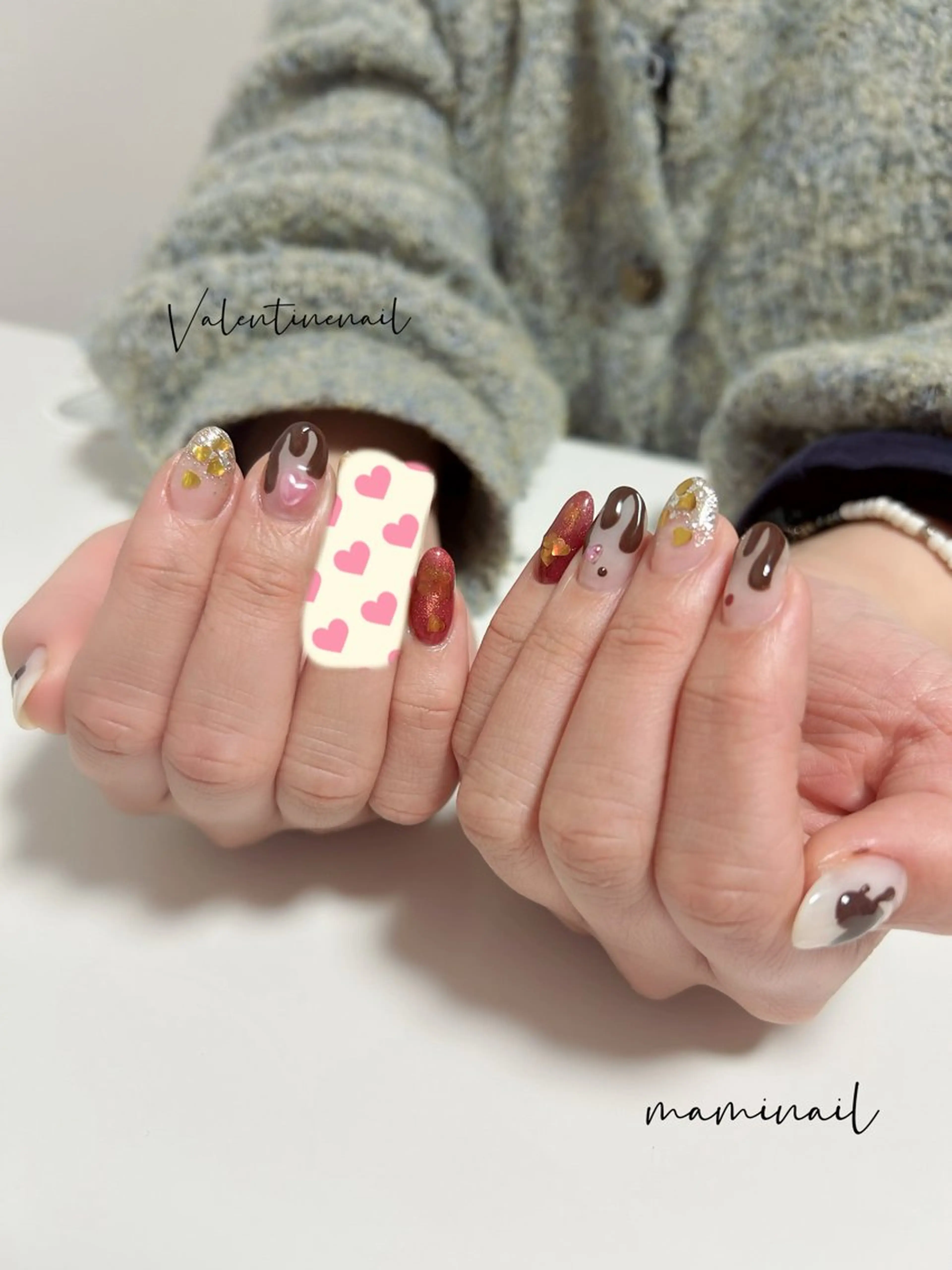 ネイル ハート バレンタイン ハンドネイル 自宅サロン♡ Mamiのネイルデザイン