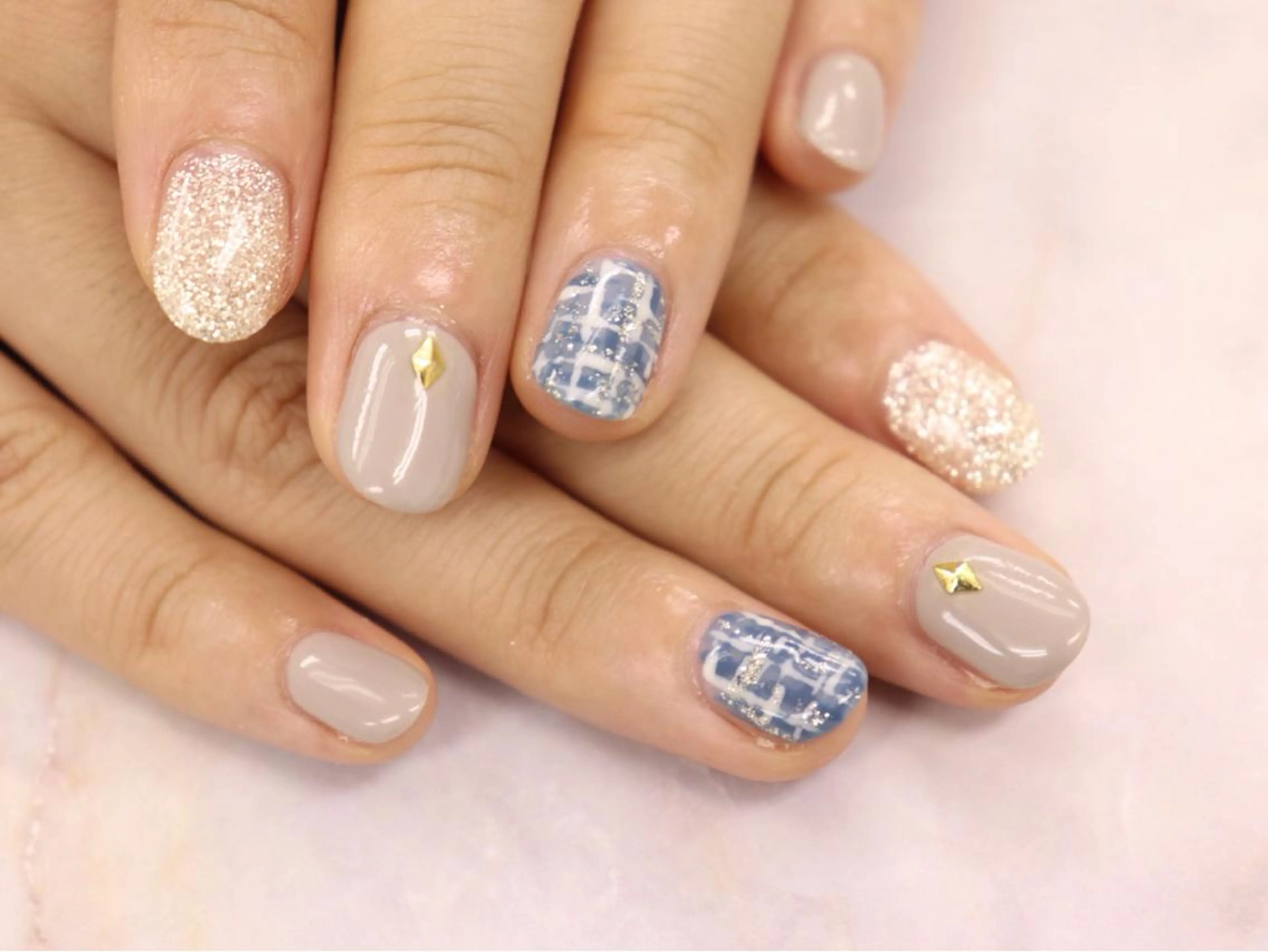 ネイル ブルー ワンカラーネイル ツイードネイル Dolce.Nail 柏店のネイルデザイン
