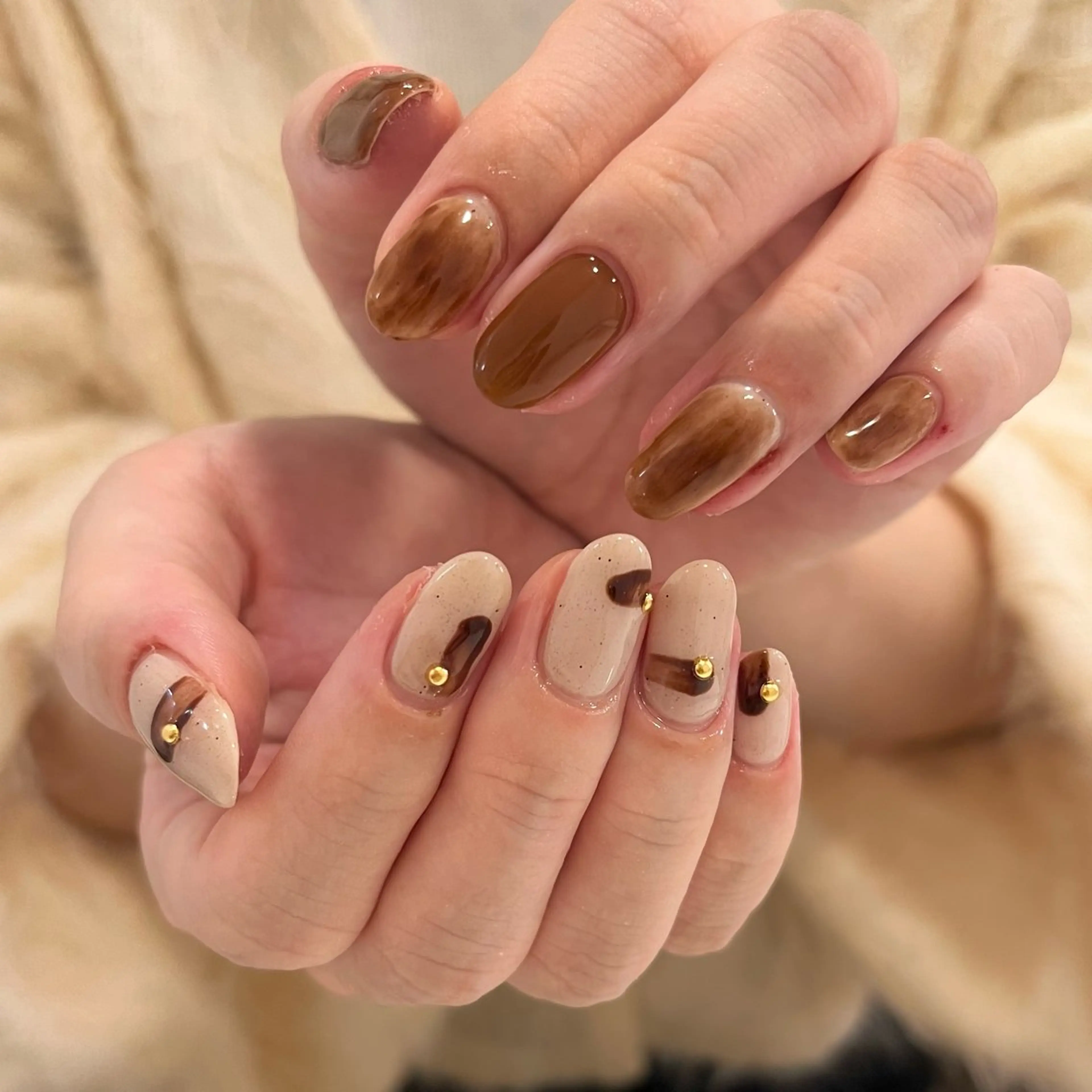ネイル ブラウン CLUTCH 阿倍野 いけだのネイルデザイン