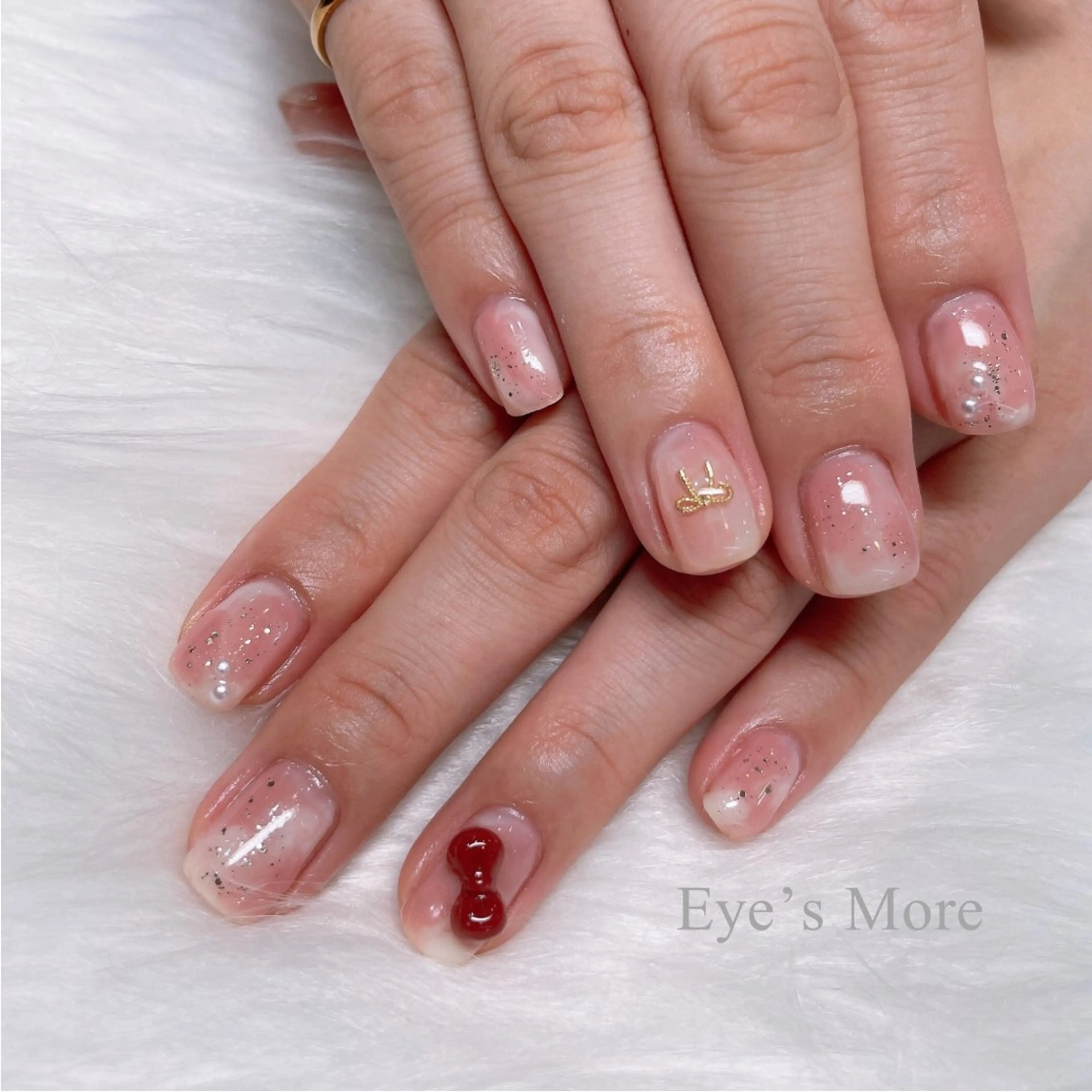 ネイル 大理石ネイル(マーブル) ニュアンスネイル ピンク リボン H Yukiのネイルデザイン