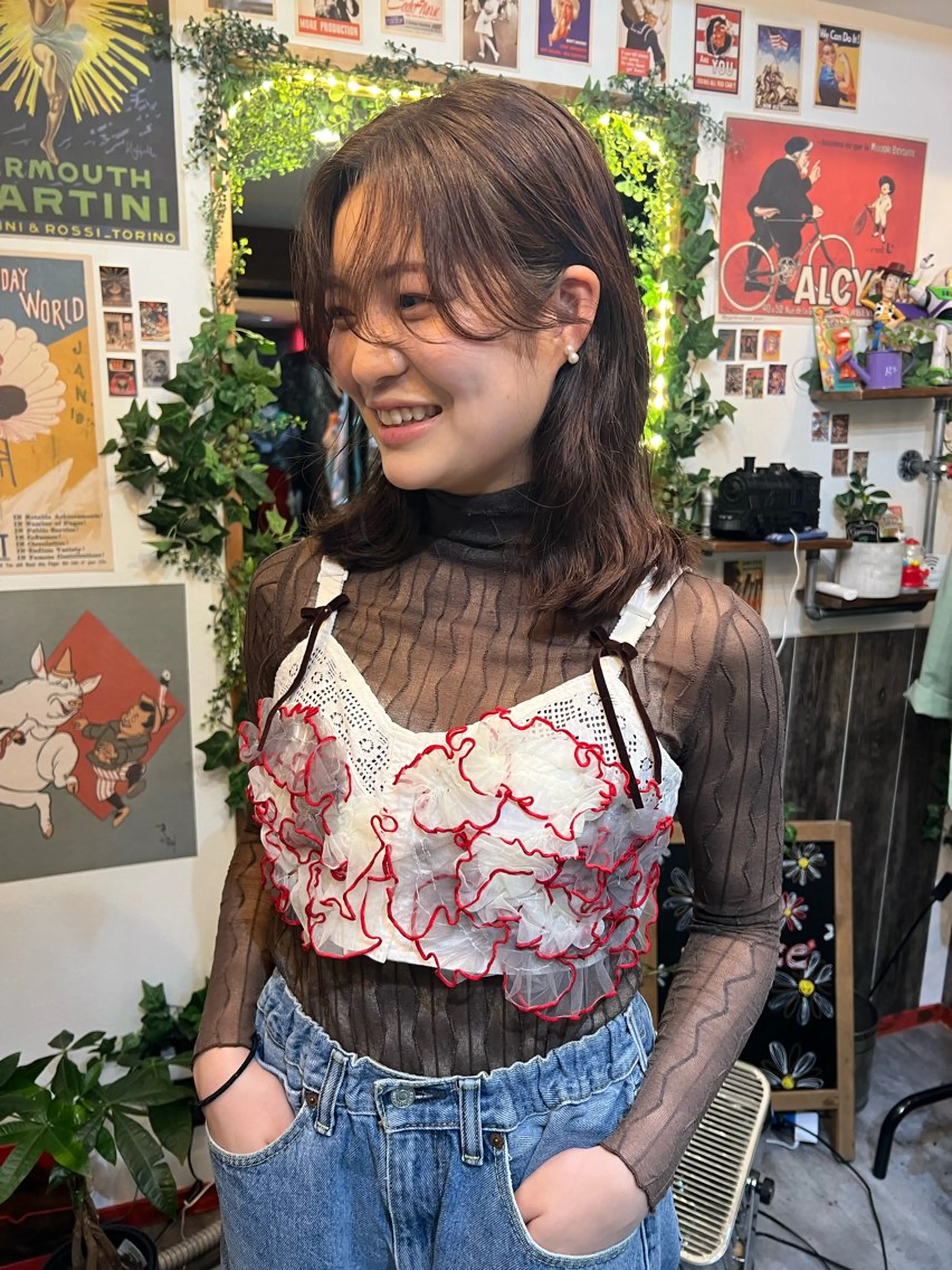 ミディアム カラー ミディアムパーマ ベージュカラー オリーブベージュ カット ヘアカラー トリートメント カラーパティシエ facce🌼ikoのヘアスタイル