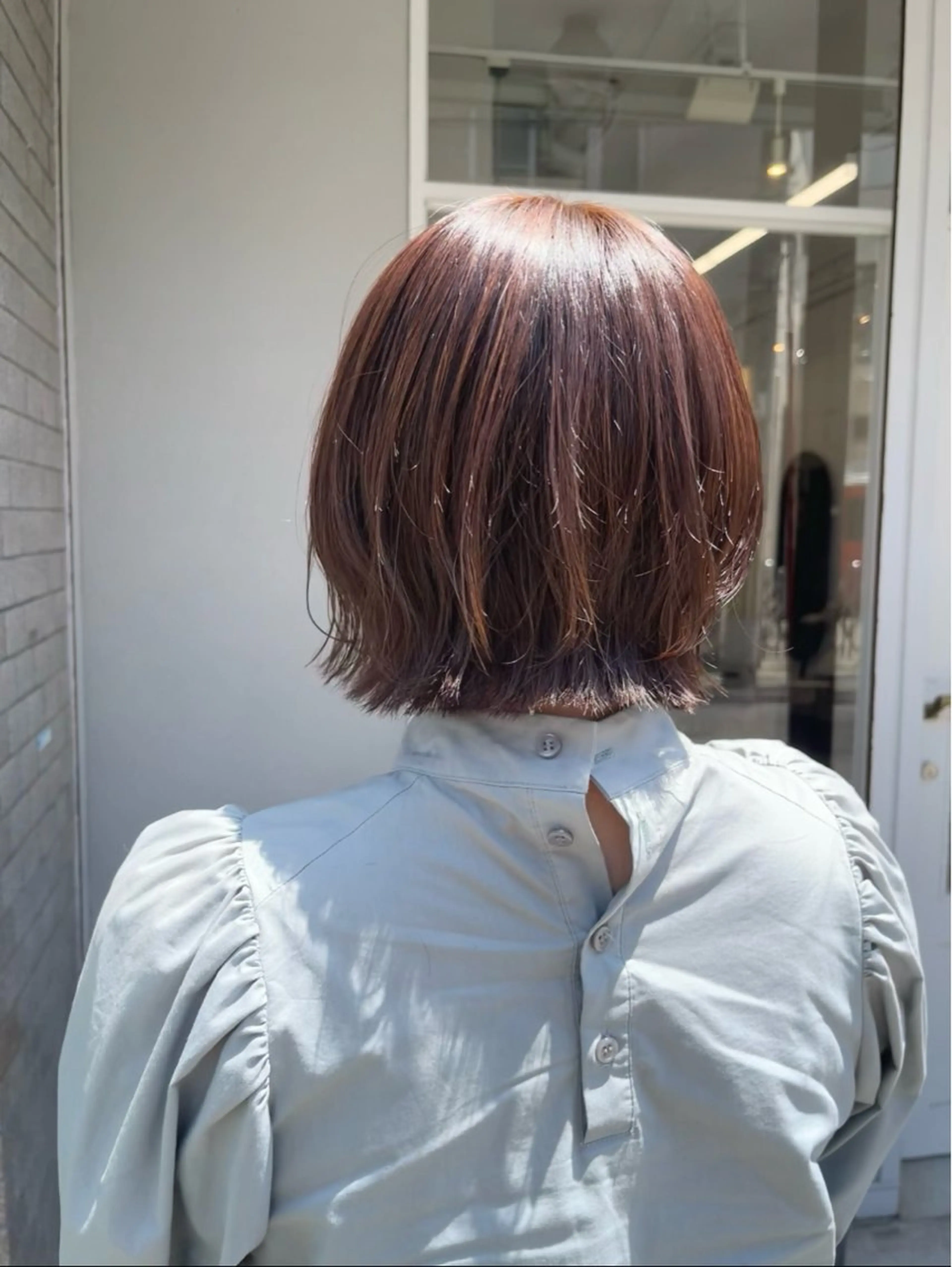 ショート カラー ブラウンカラー オレンジ オレンジブラウン ボブ FERIA あべの yumeho🍭のヘアスタイル