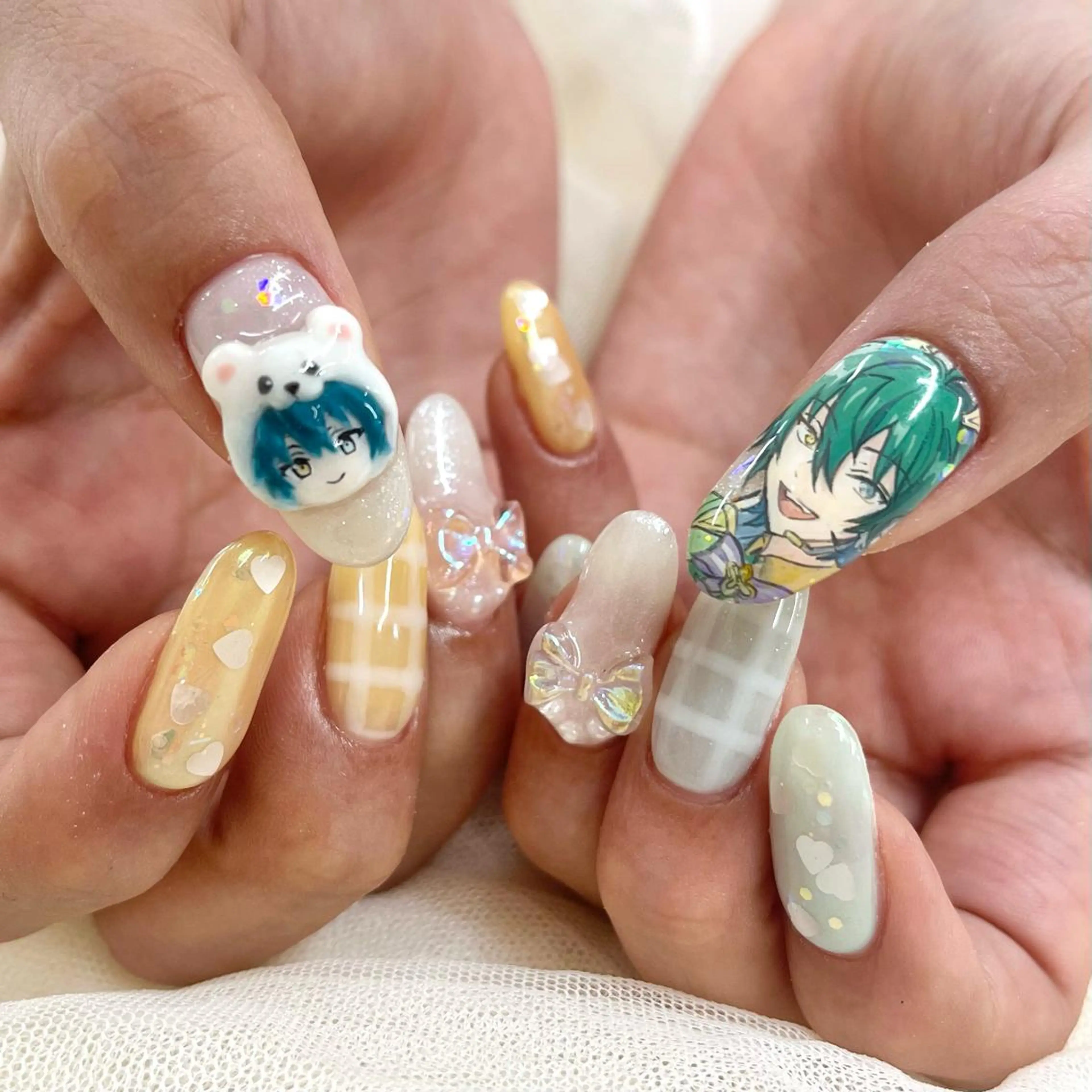 ロング ネイル リボン ハンドネイル 池袋痛ネイル Nok. 渡辺のネイルデザイン