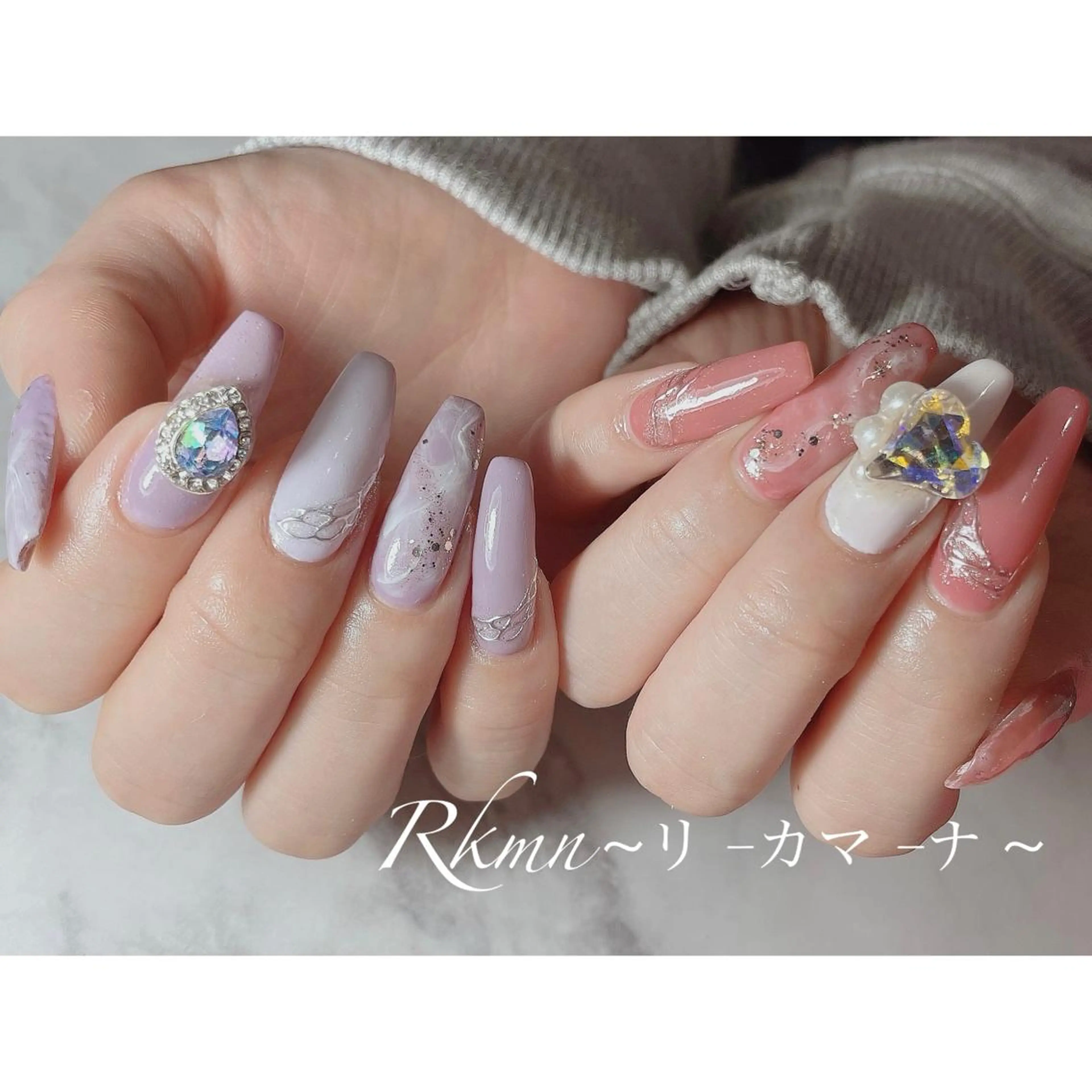 ネイル アートネイル ハート ラメ(グリッター) 大理石ネイル(マーブル) ミラーネイル ハンドネイル フットネイル ハンドケア Rkmn ~リ-カマ-ナ~のネイルデザイン