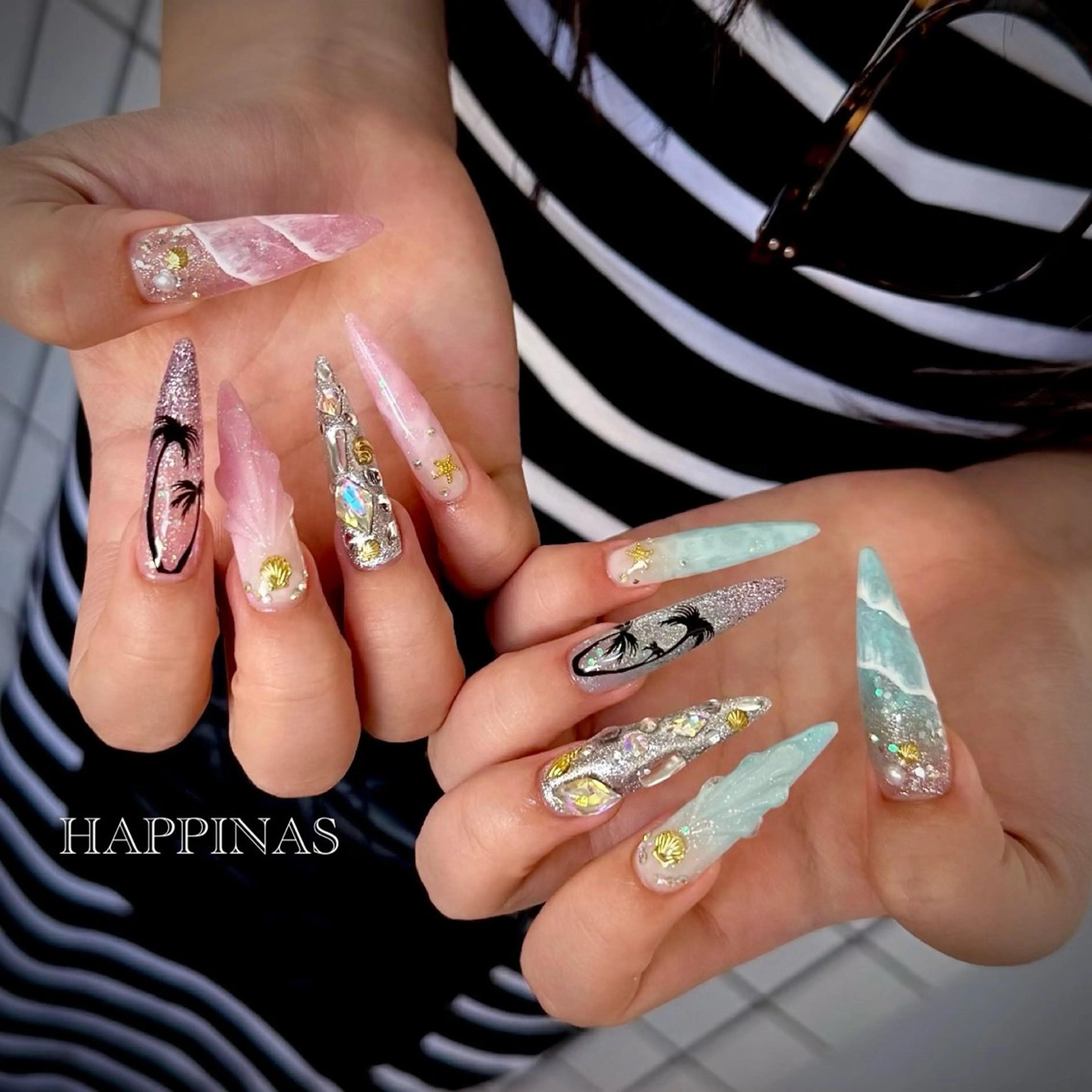 ネイル スカルプネイル 夏ネイル ハンドネイル HAPPINAS ののかのネイルデザイン