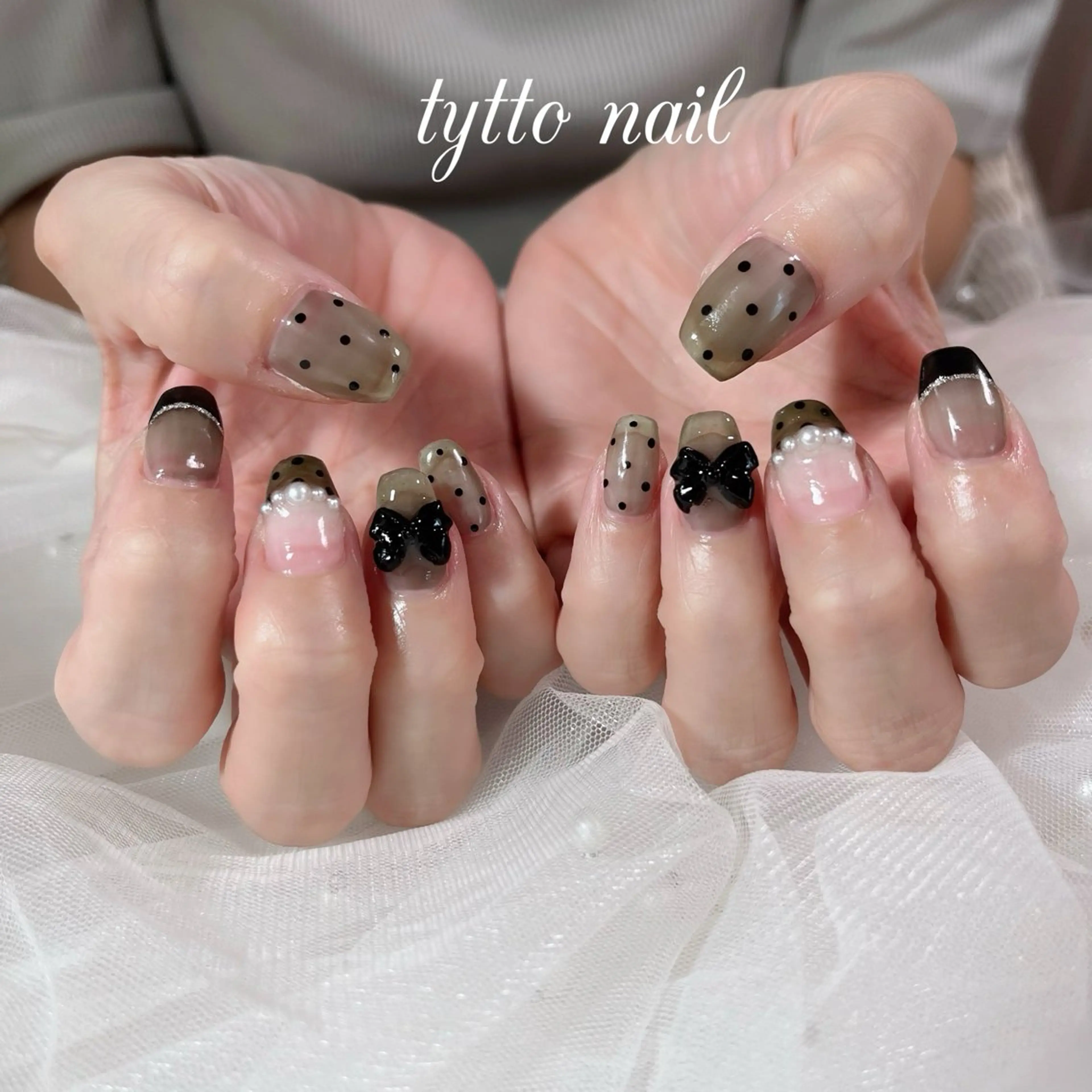 ネイル アートネイル ドット フレンチネイル ガーリー 韓国ネイル ハンドネイル tytto nail ❤︎‪‪eri‪‪のネイルデザイン