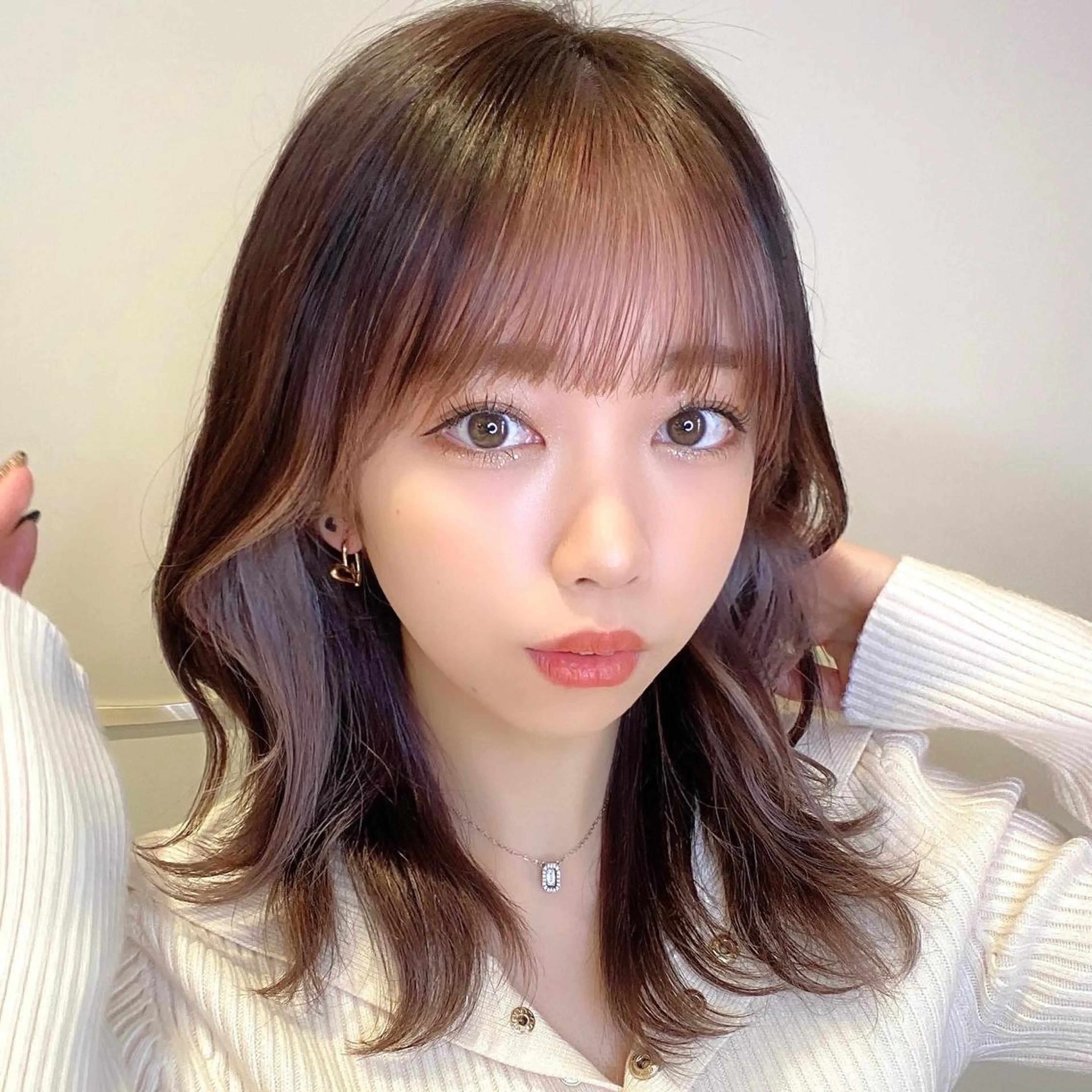 ミディアム カラー パーマ ヘアアレンジ 小野寺瑞希 /最小顔カットのヘアスタイル