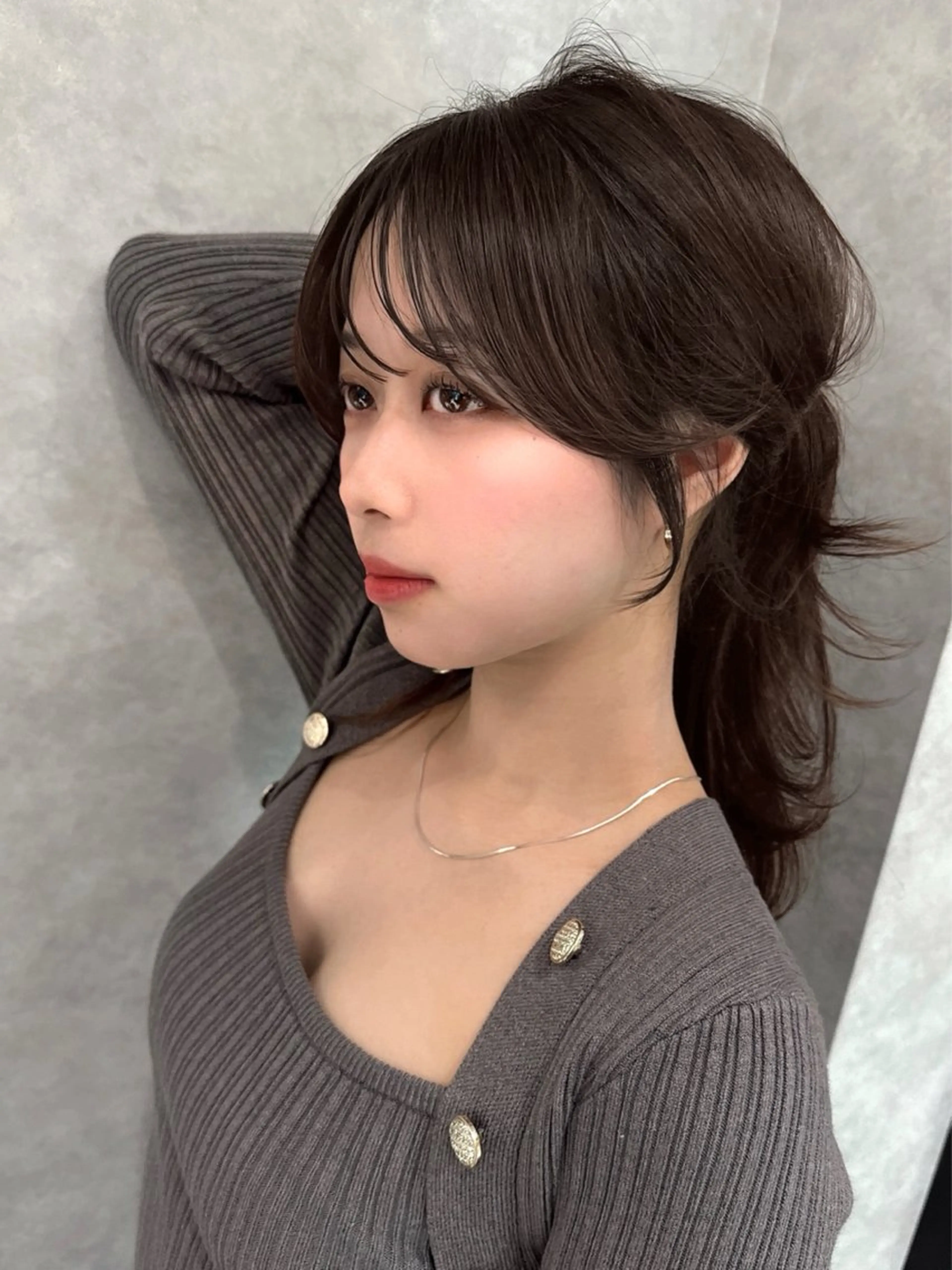 ミディアム カラー カット ヘアカラー 木屋元一/透明感 /前髪/ショートボブのヘアスタイル