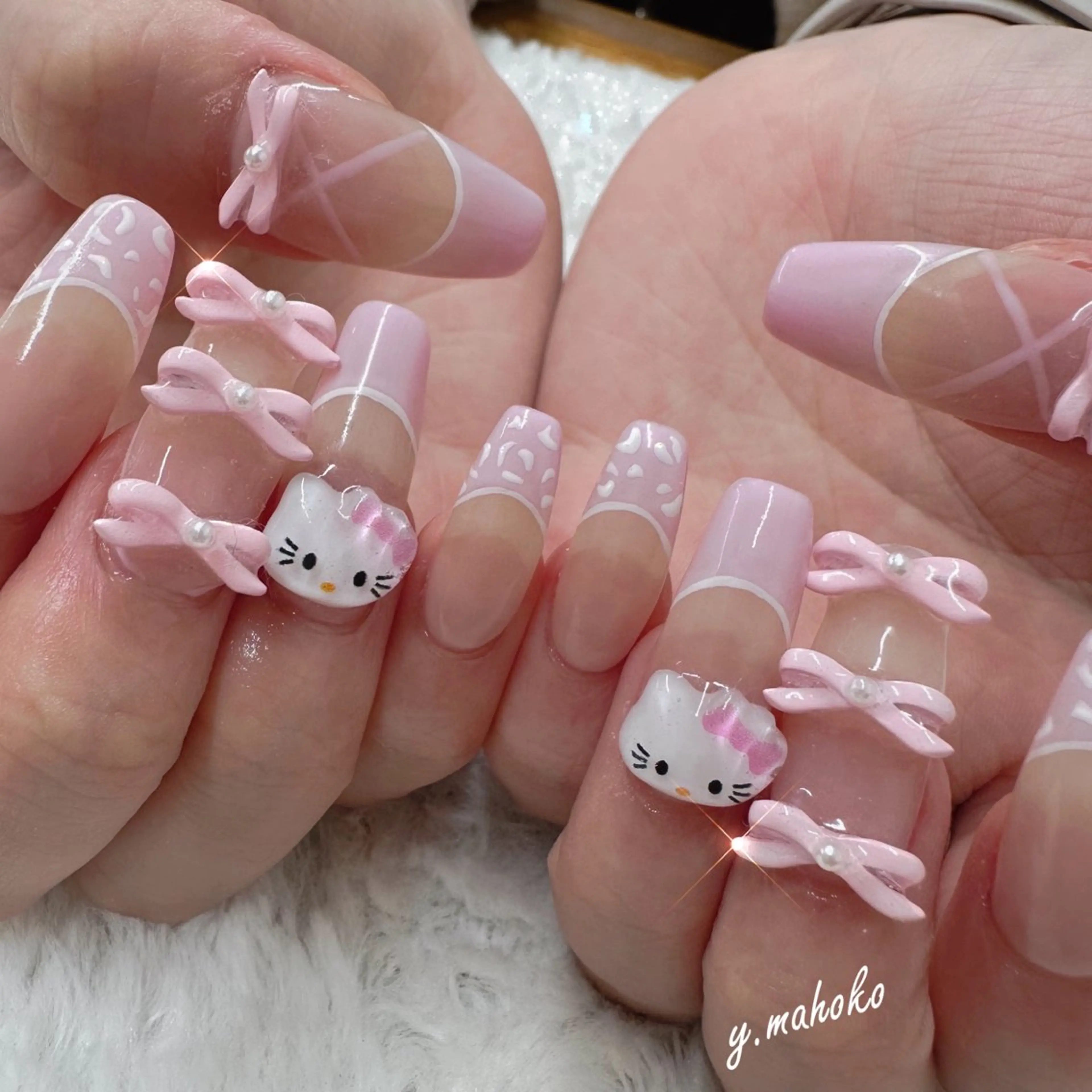 ネイル 持ち込み リボン ハンドネイル パラジェル有/ 長さだし/mahoのネイルデザイン