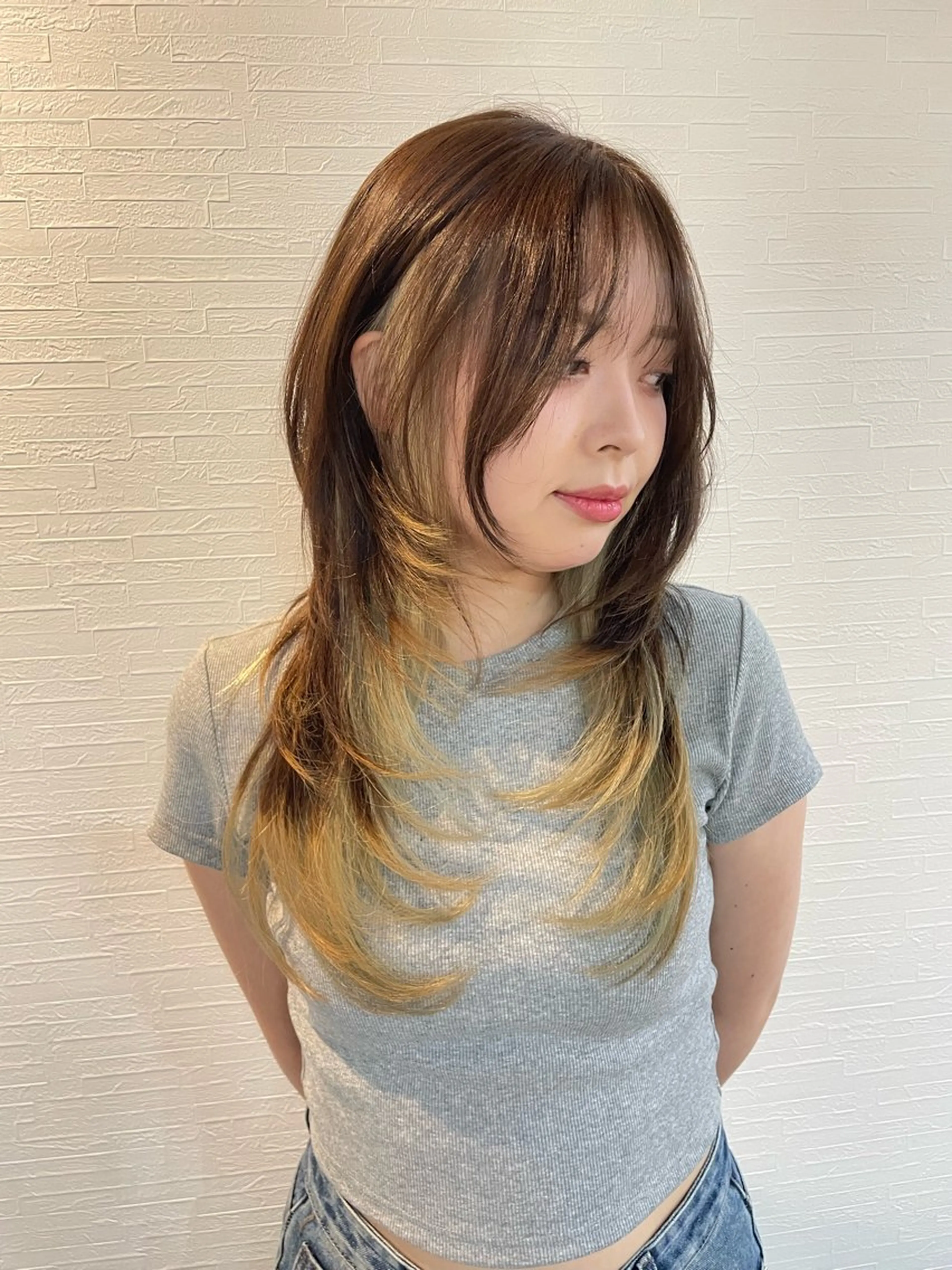 ロング ハッシュカット カット トリートメント YUI/ ブリーチカラー🌷のヘアスタイル