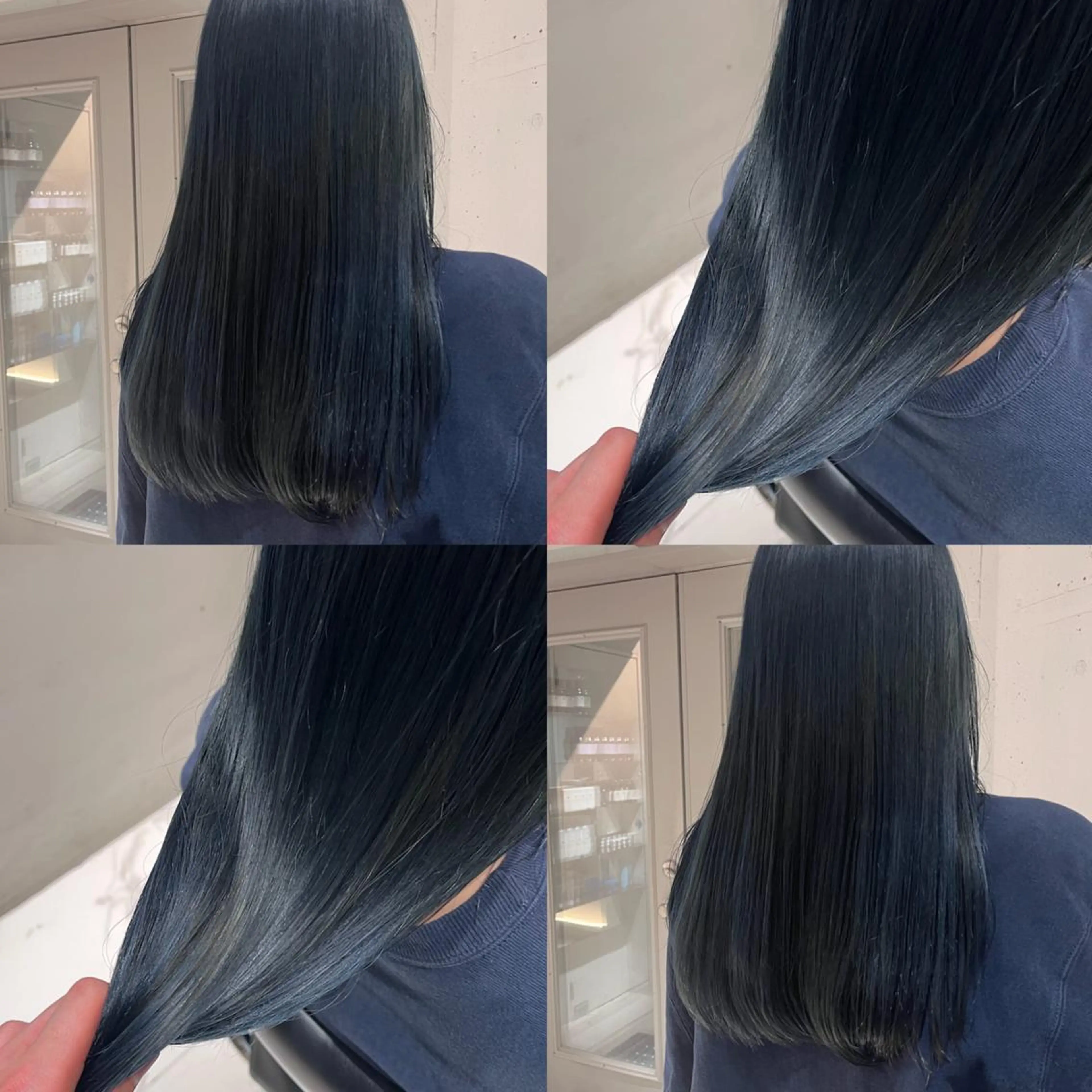 ロング カラー 黒髪 ブルーカラー ブルーブラック ネイビーカラー カジュアルを女っぽく 𝗮𝘆𝗮𝗰𝗼のヘアスタイル