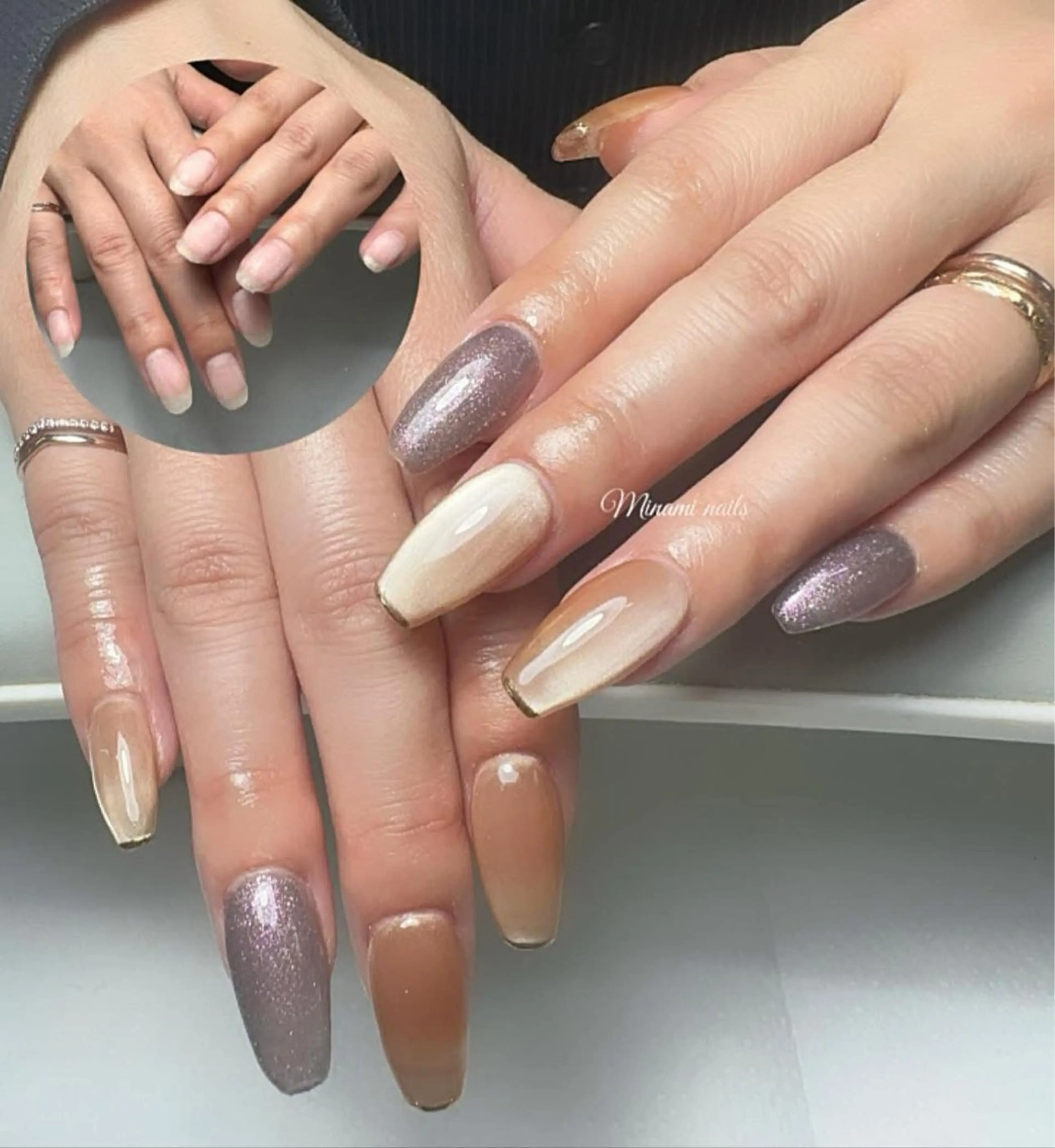 ネイル アートネイル オーロラネイル ガーリー キラキラネイル 韓国ネイル ハンドネイル Minami Nailsのネイルデザイン