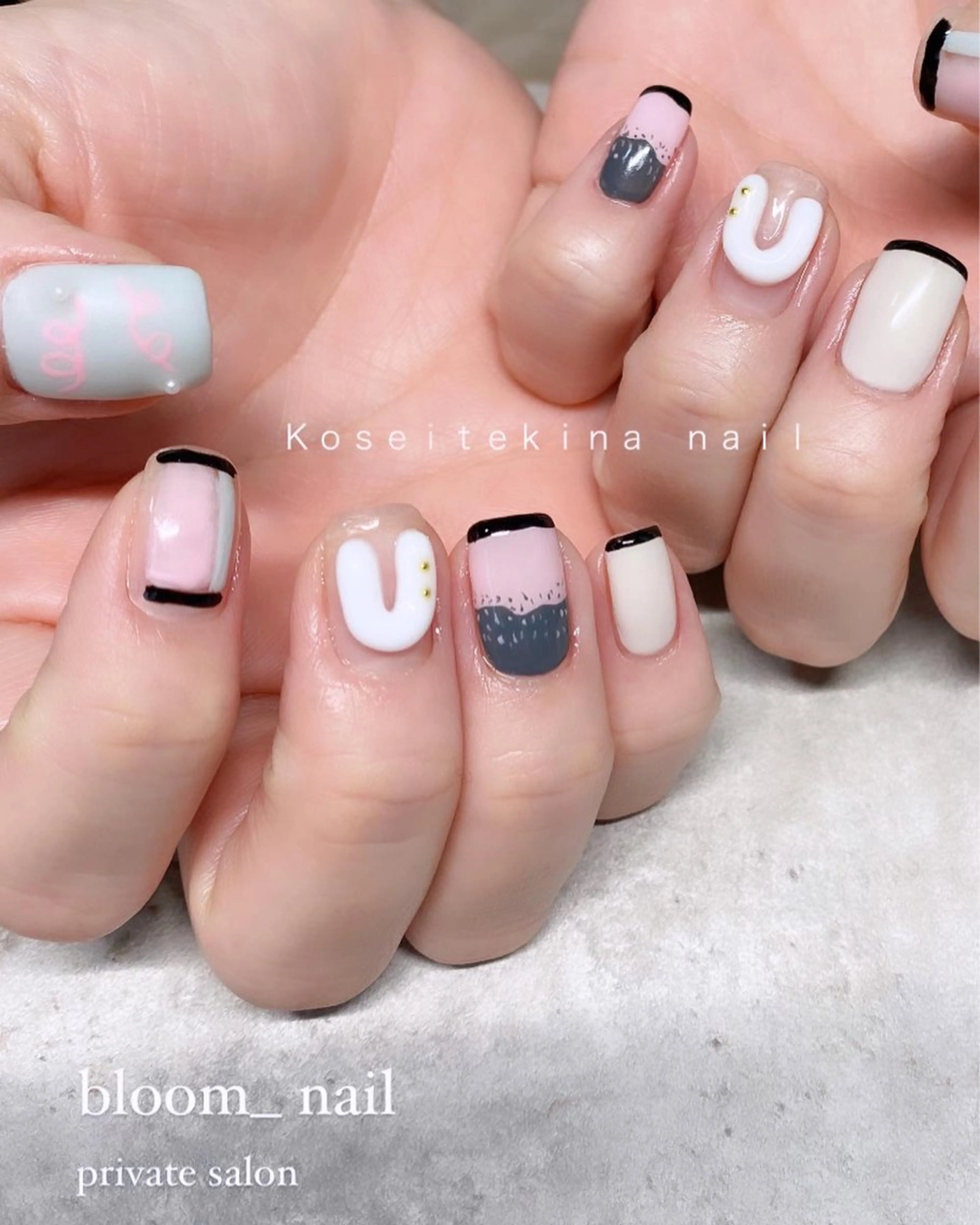 ネイル ジェルネイル パステルネイル ピンク ぷっくりネイル 冬ネイル bloom_ nailのネイルデザイン