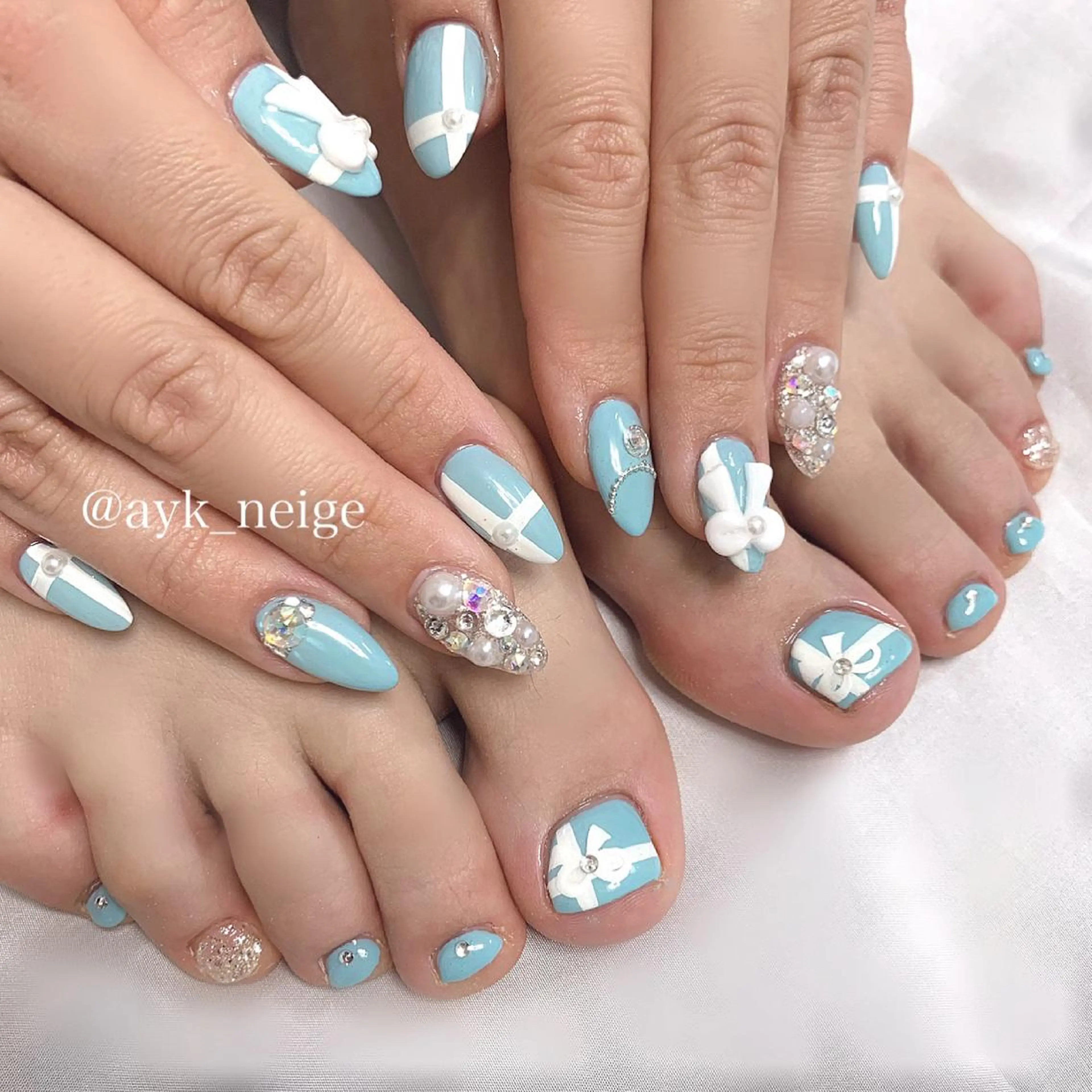 ネイル フットネイル 氷ネイル・うるうるネイル 韓国ネイル マグネットネイル 冬ネイル n'eige nail所属・大谷 綾香のネイルデザイン