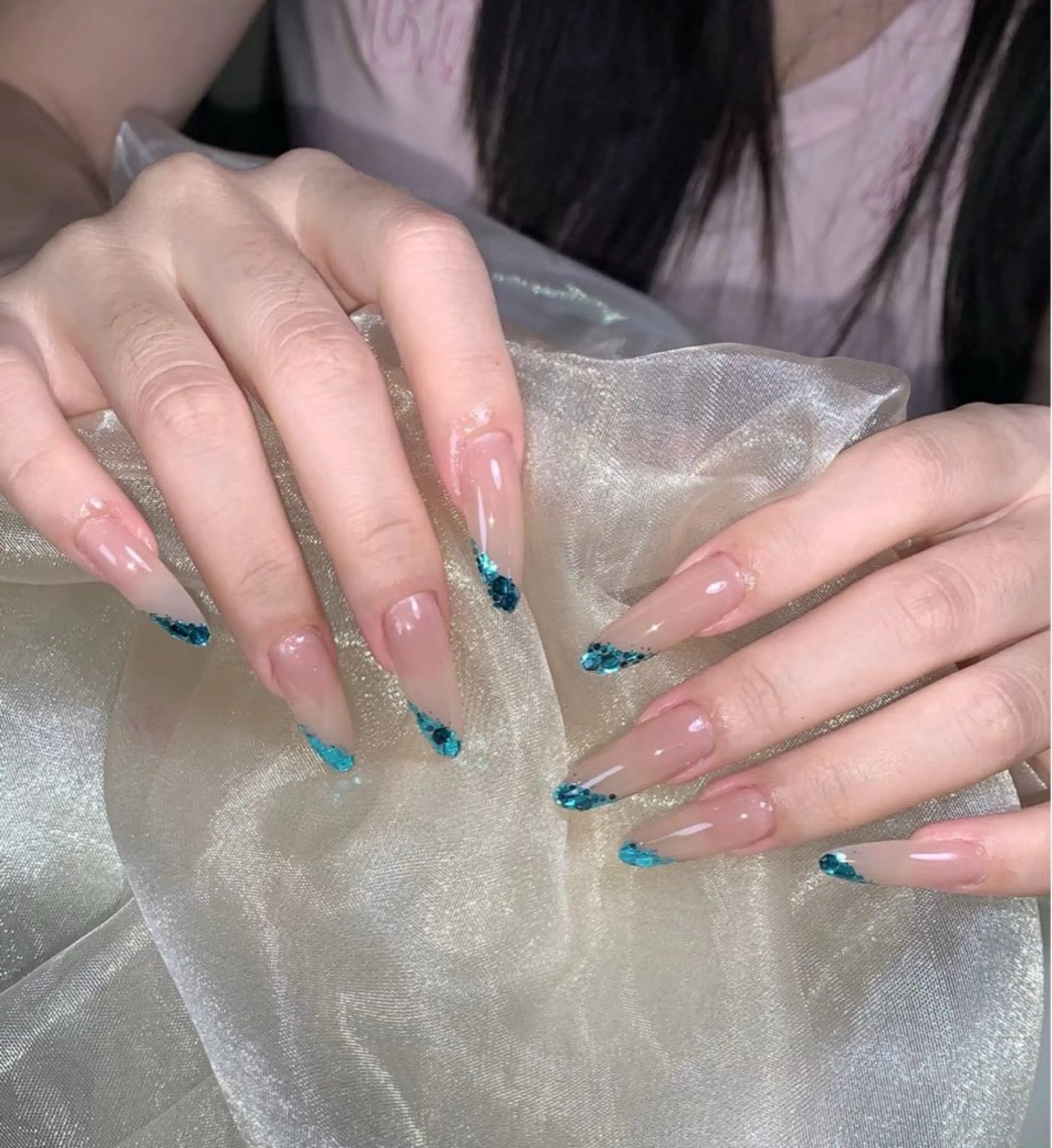 ネイル アートネイル オーロラネイル チークネイル フレンチネイル ガラスフレンチ 🎀🎀YooLi Nail Salonのネイルデザイン