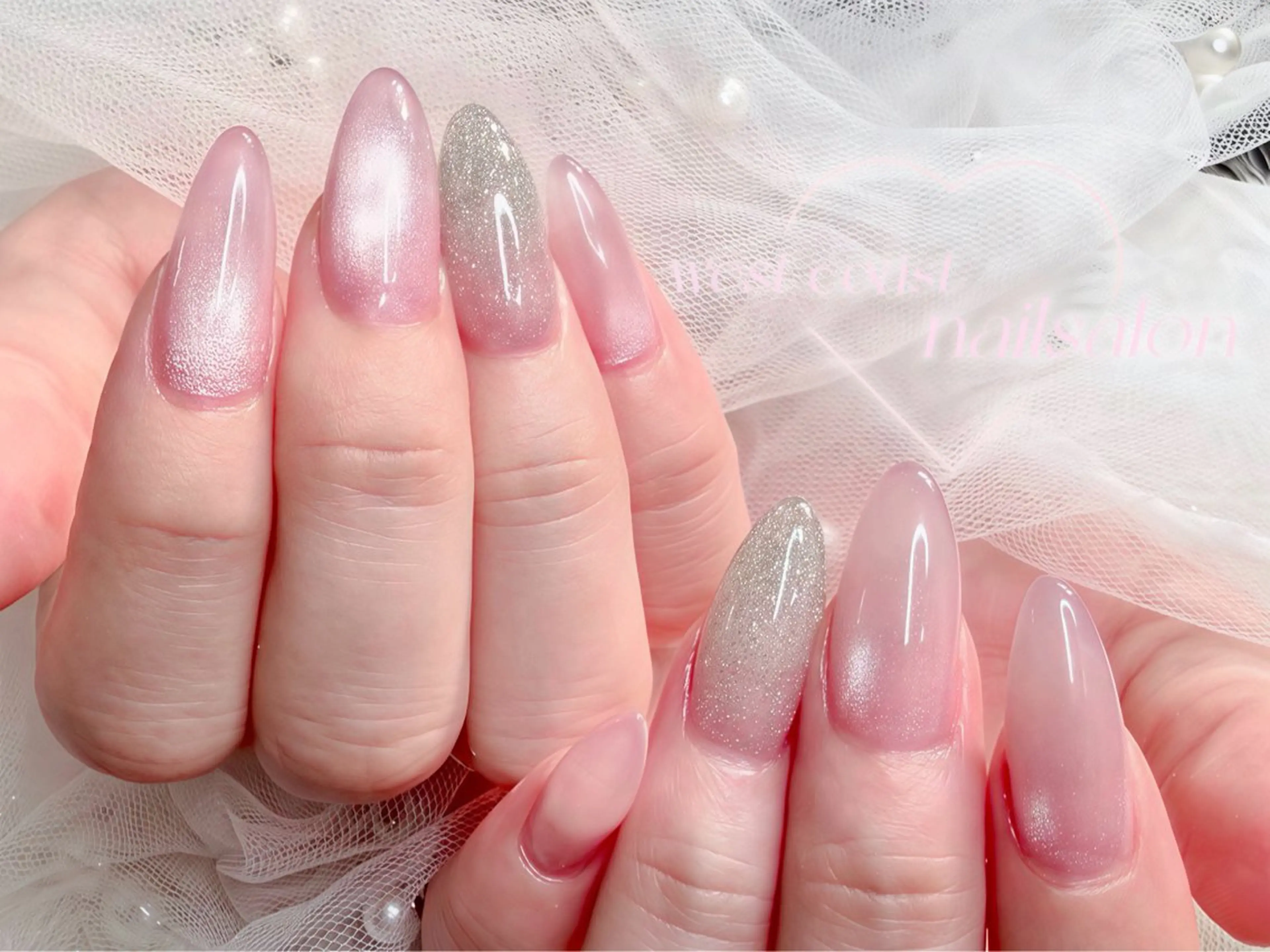 ネイル フラッシュネイル フレンチネイル ジェルネイル グラデーション ハート Kinoko／ チップスカルプ専門店のネイルデザイン